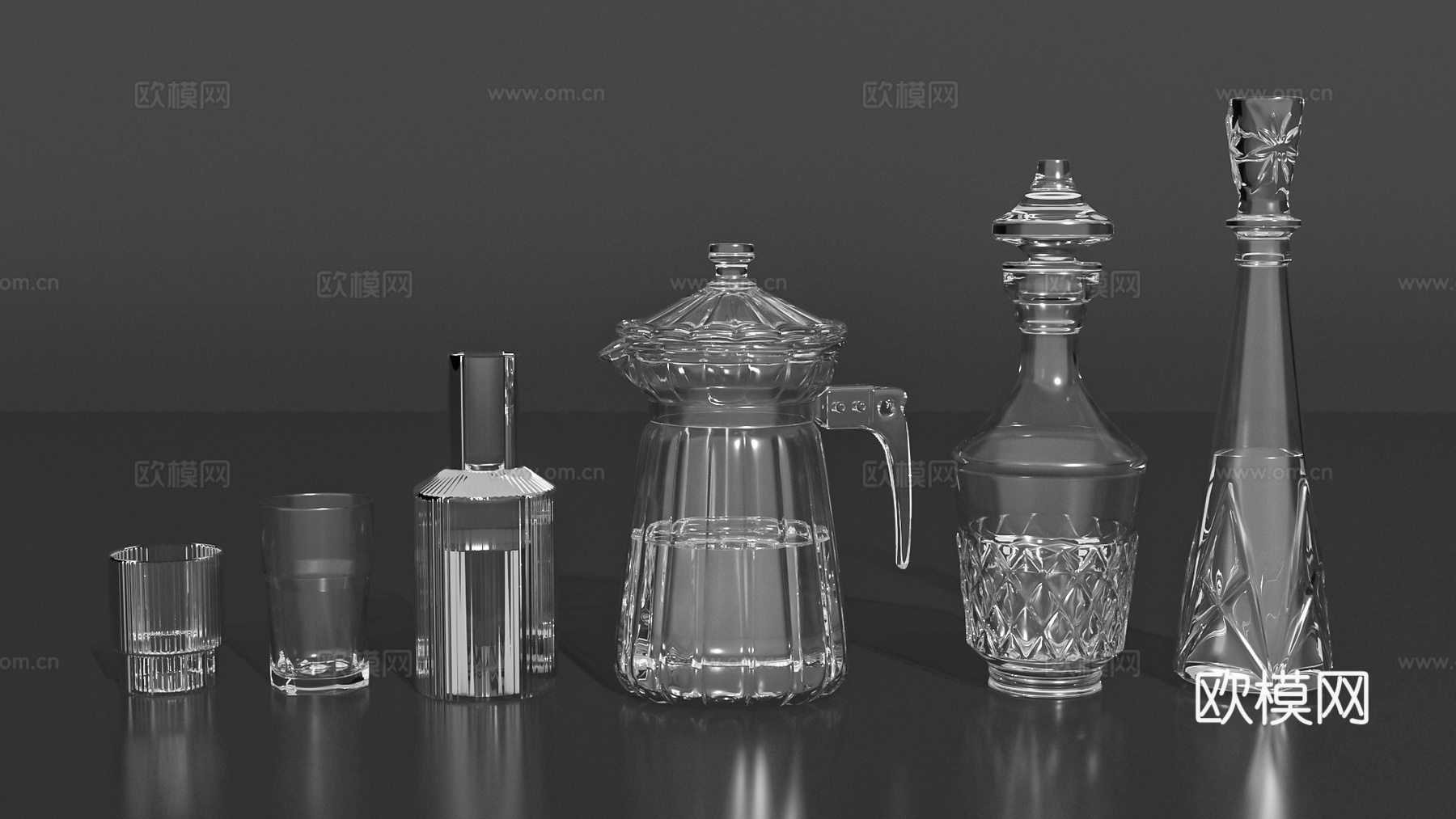 酒瓶包装分酒器玻璃杯水杯水晶杯高脚杯玻璃瓶3d模型