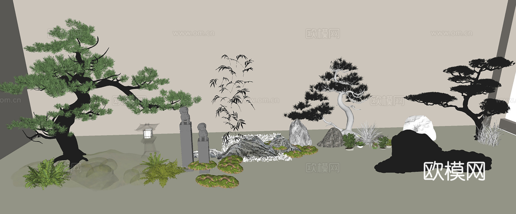 现代景观造景 景观小品 植物造景 室内景观 植物装置su模型