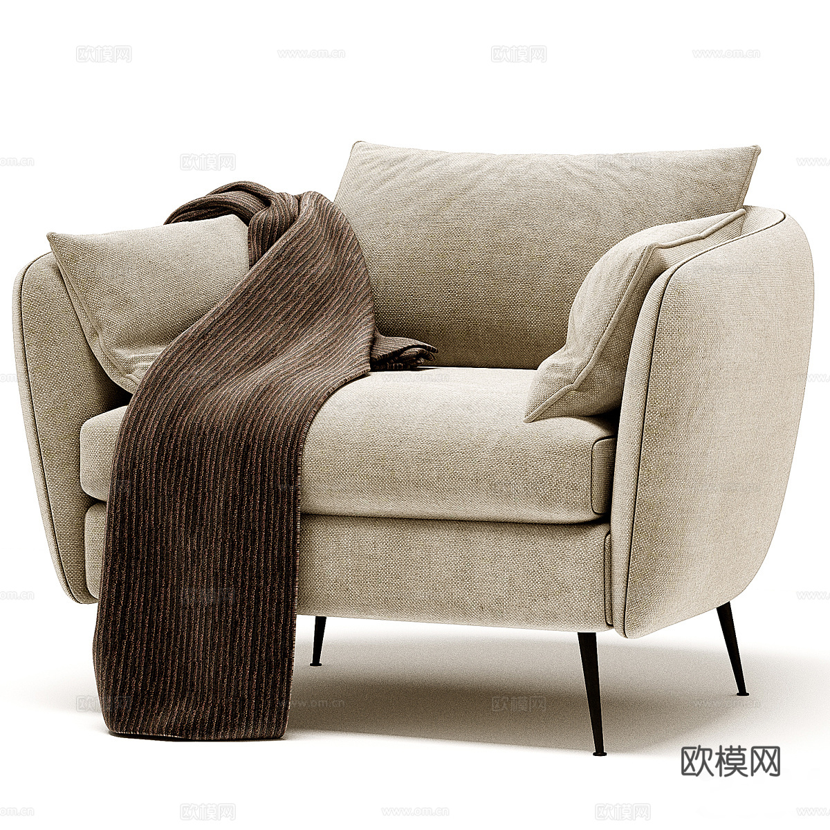 现代意式轻奢布艺扶手椅3d模型