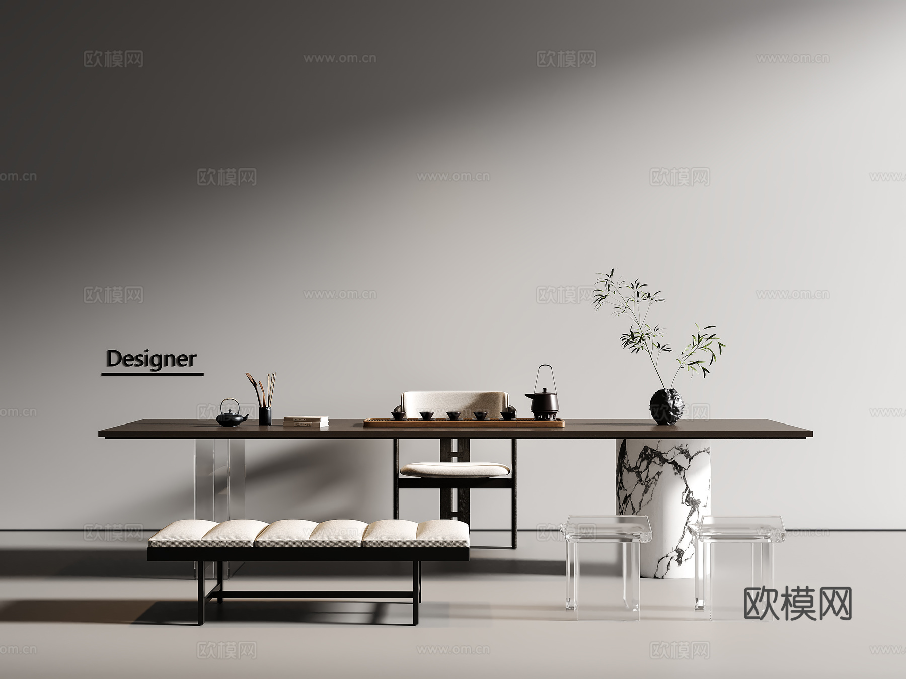 现代简约茶桌椅 茶桌 茶椅 茶具 茶台 茶具组合3d模型