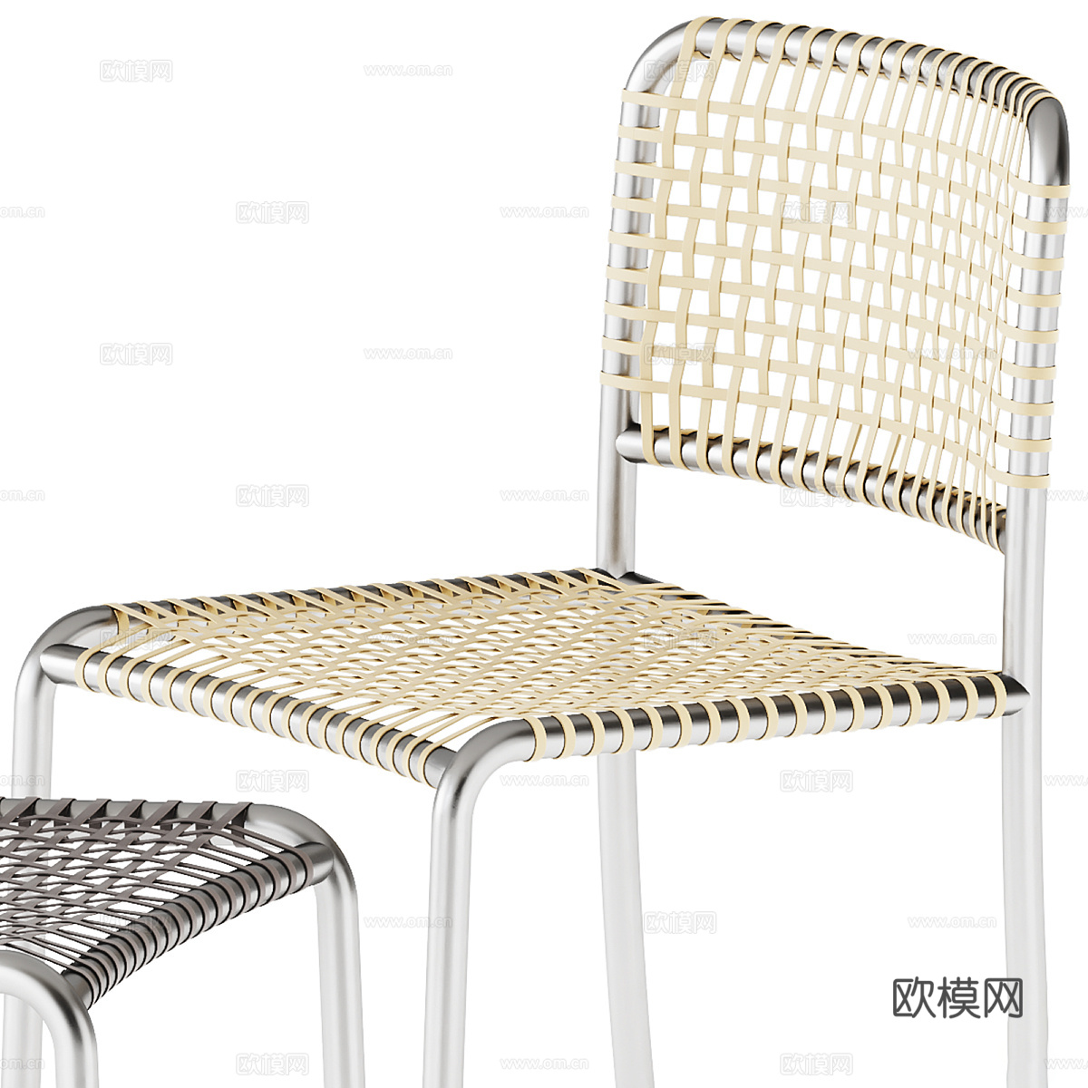 现代不锈钢藤编单椅3d模型