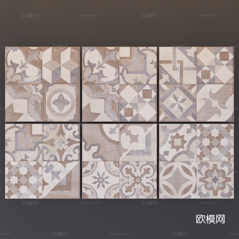 美式复古瓷砖 花砖 仿古砖3d模型