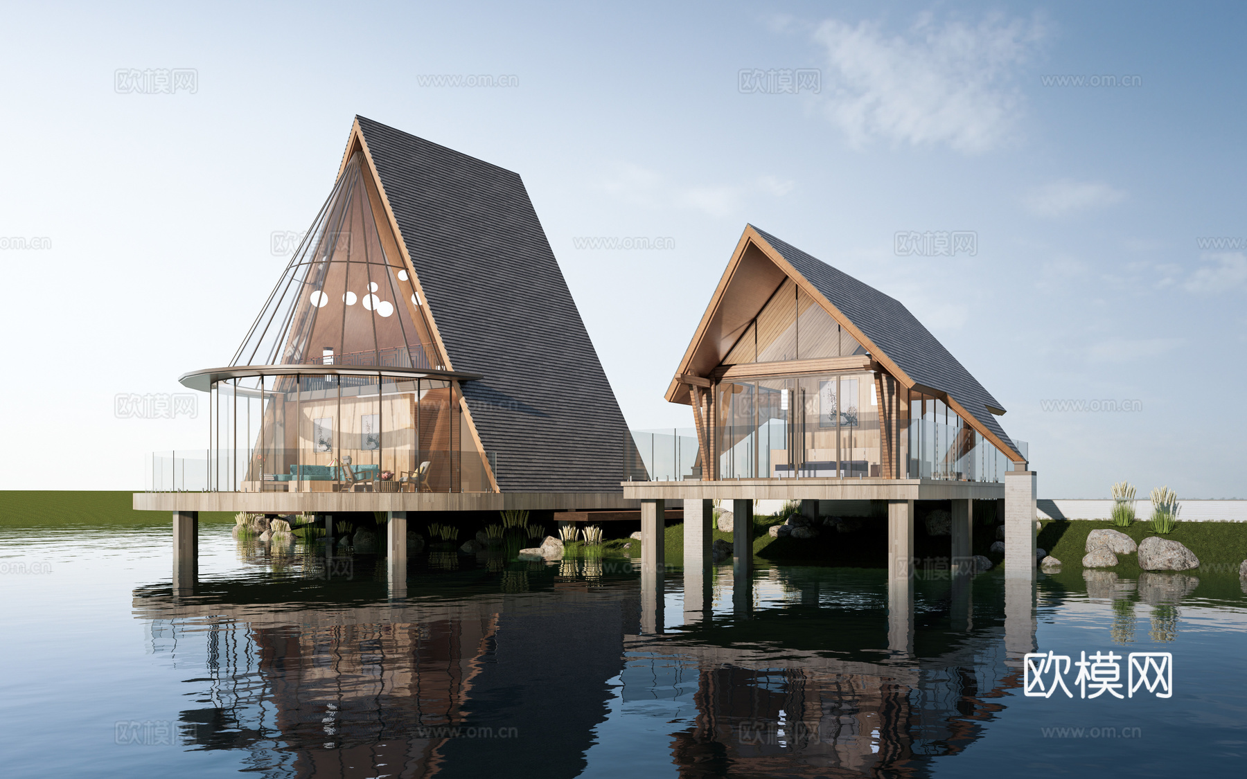 现代木屋建筑 木屋民宿 景观建筑 营地建筑su模型