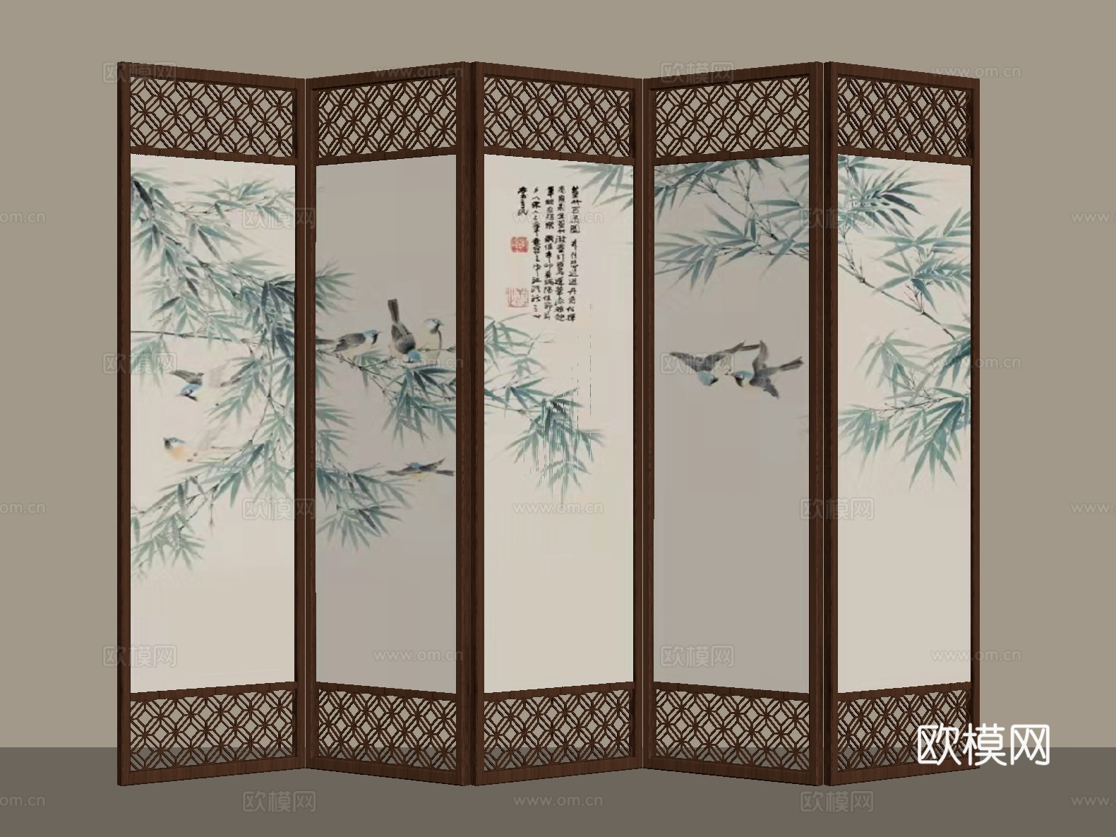 新中式 中式 屏风 木屏风 可折叠屏风su模型