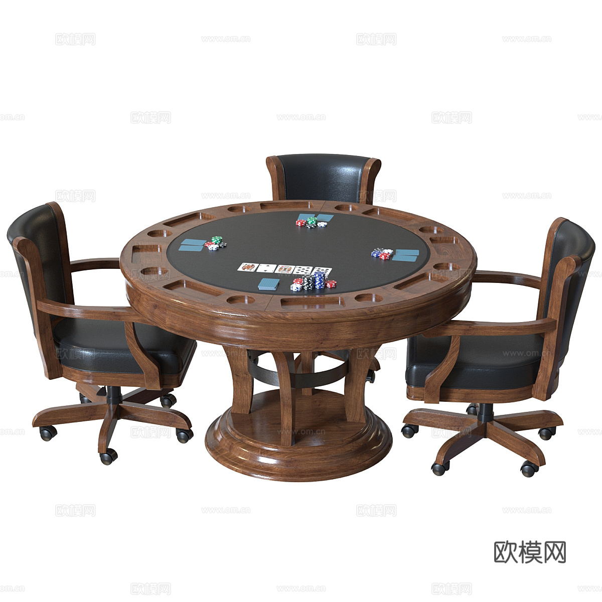 美式木质棋牌桌椅3d模型