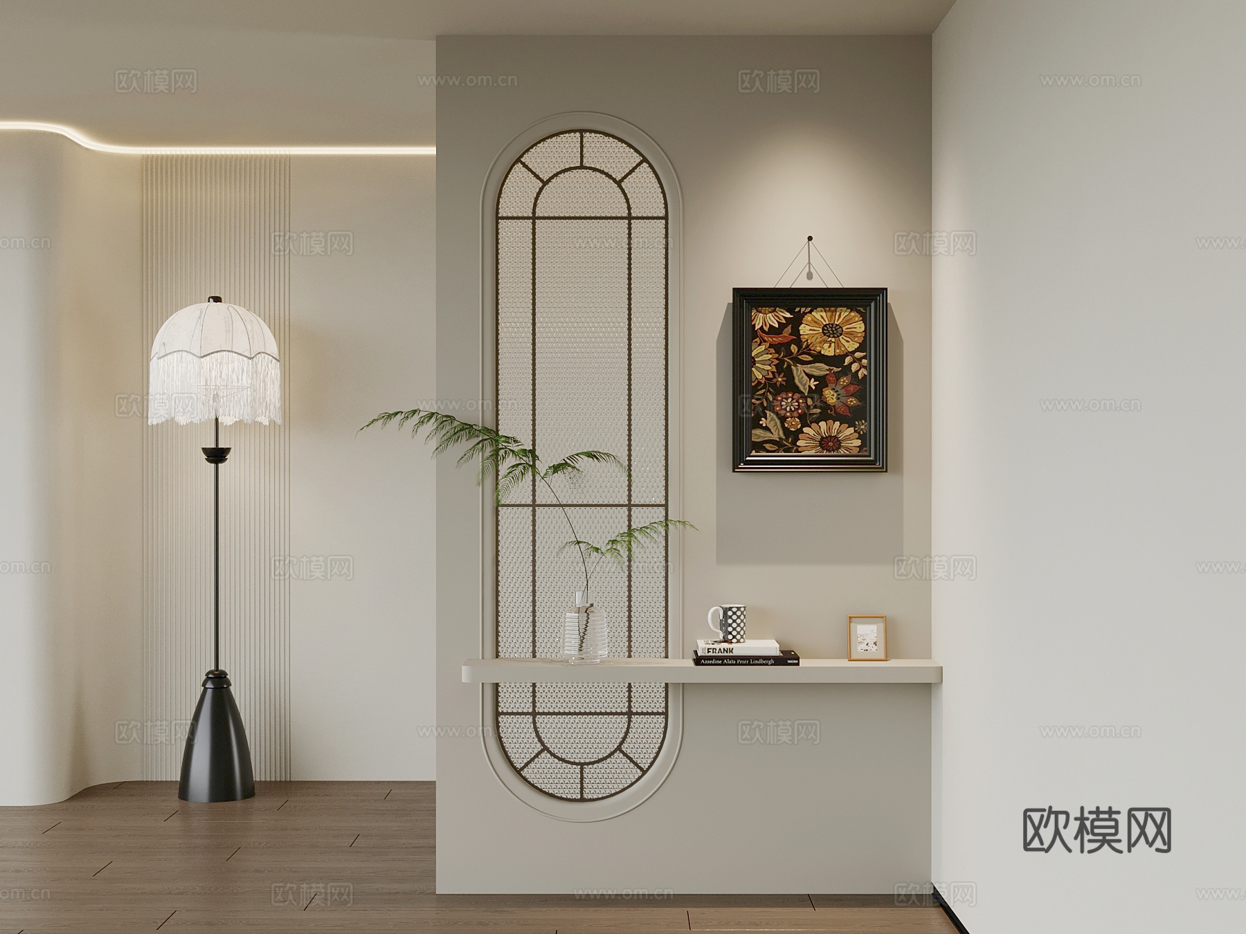 06法式玄关 隔断 落地灯 装饰画3d模型