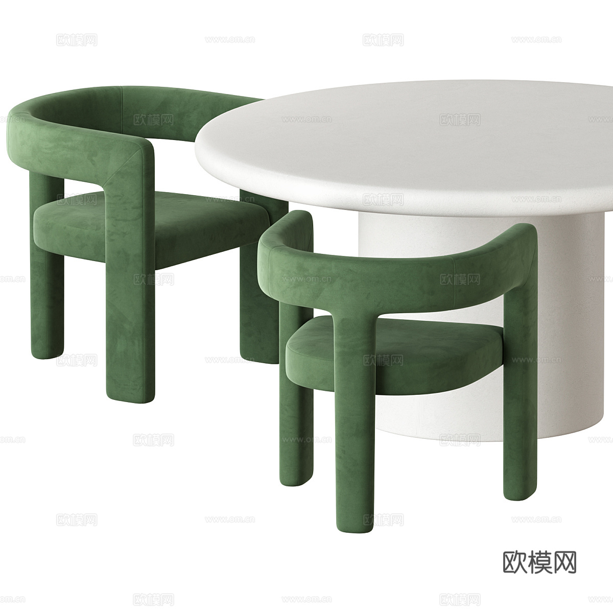 现代奶油风圆餐桌椅组合3d模型