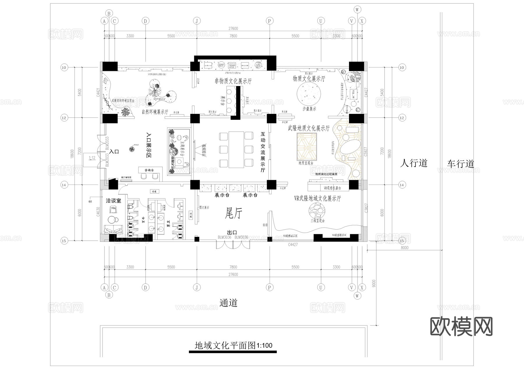 文化展厅cad平面cad施工图