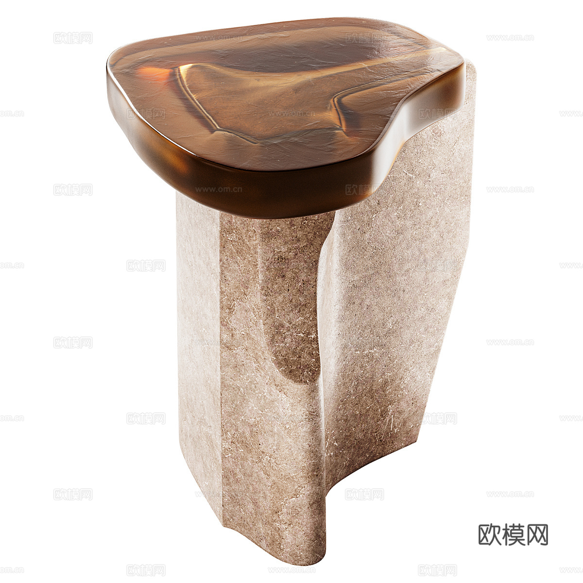 现代意式轻奢石材亚克力异形边几3d模型