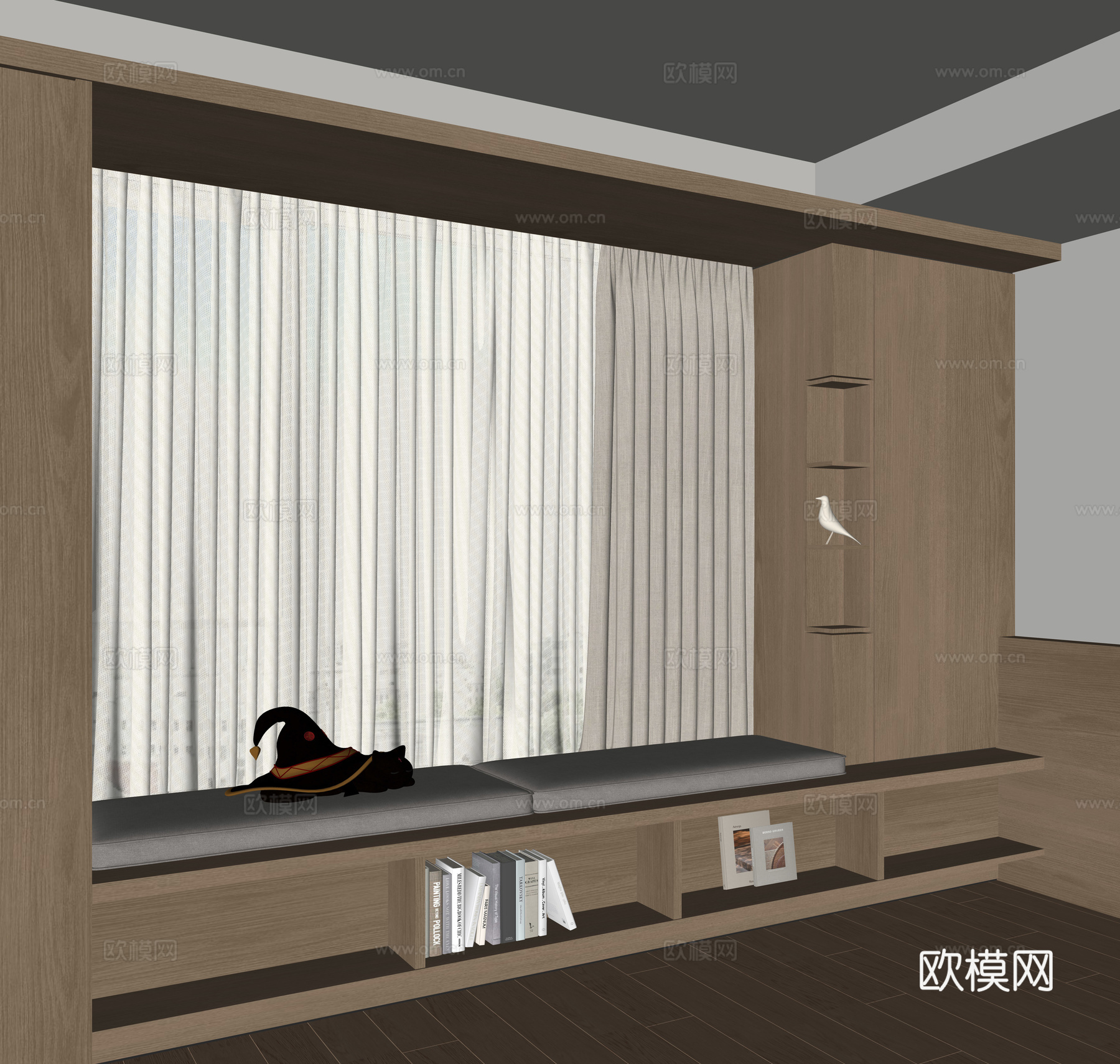 现代飘窗书桌柜su模型