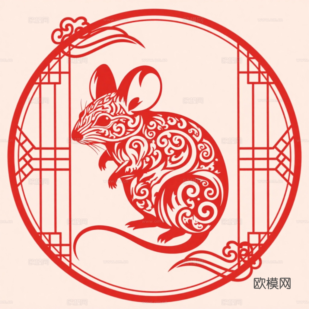 民俗剪纸画 窗花 鼠