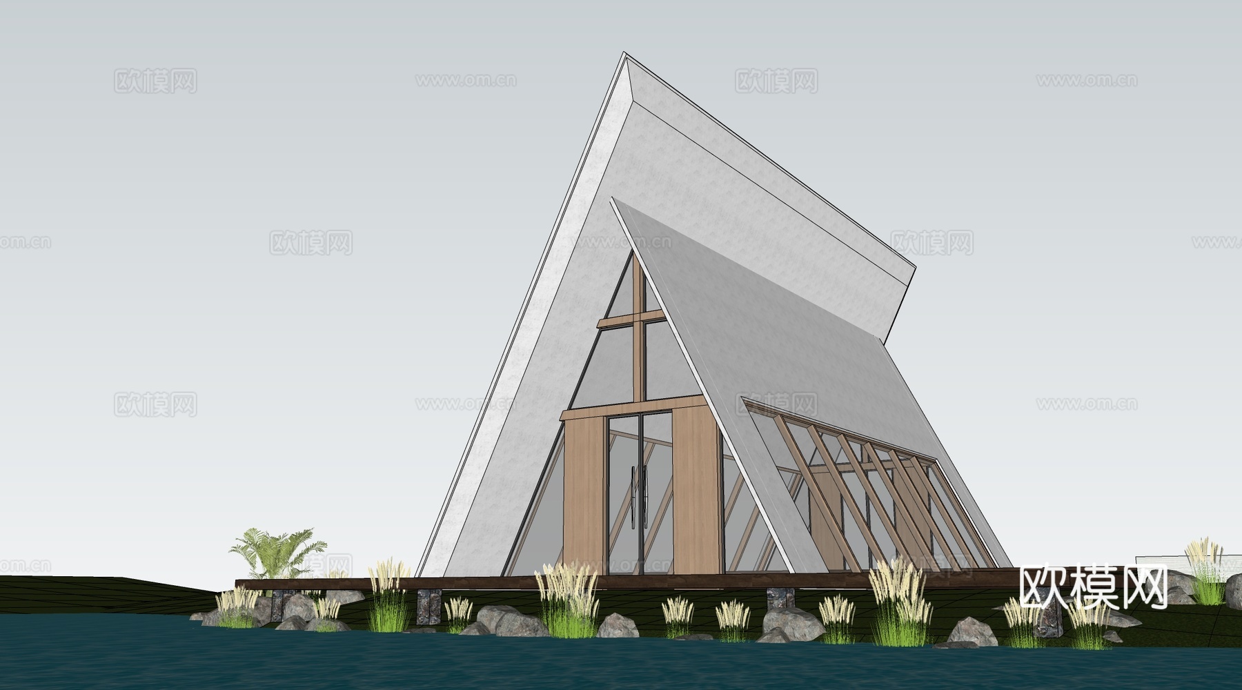 现代木屋建筑 景观建筑 茅草屋建筑 木屋民宿 木屋民宿su模型