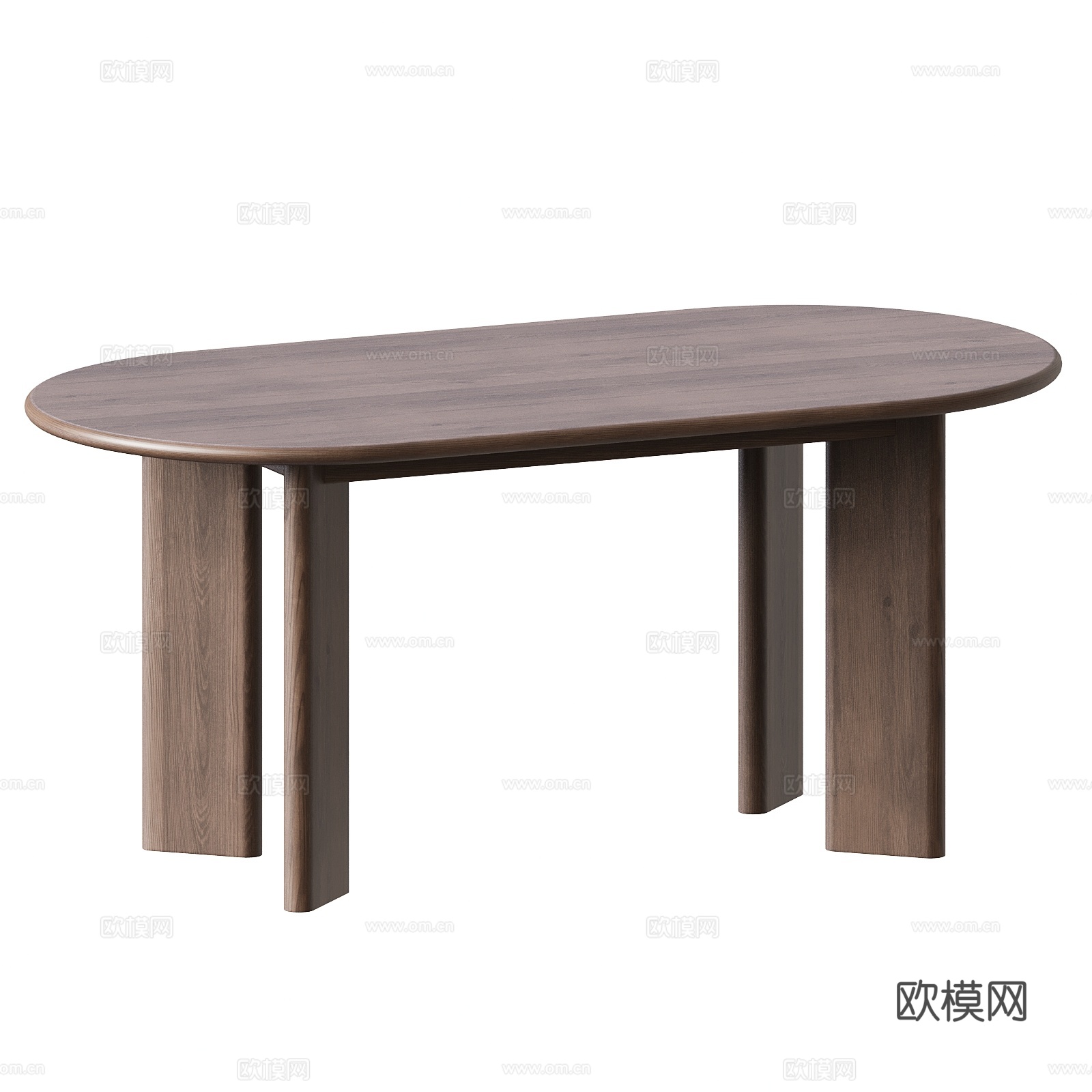 现代意式实木椭圆餐桌3d模型