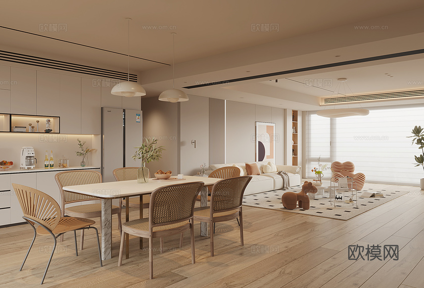 現(xiàn)代奶油風客餐廳3d模型下載