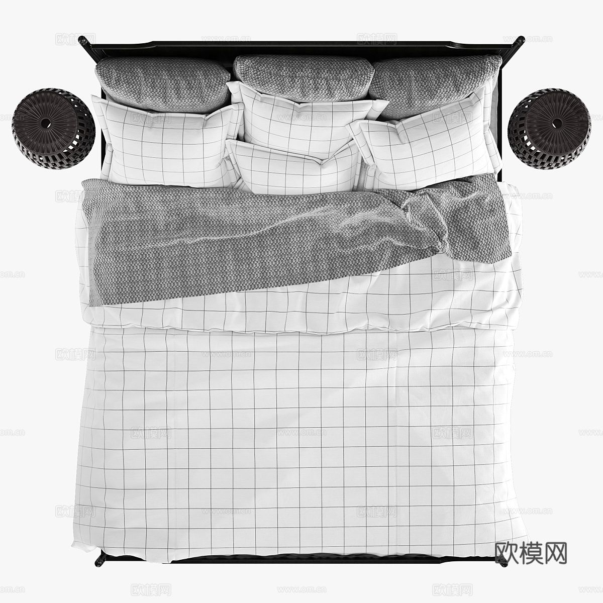 新中式木质双人床3d模型