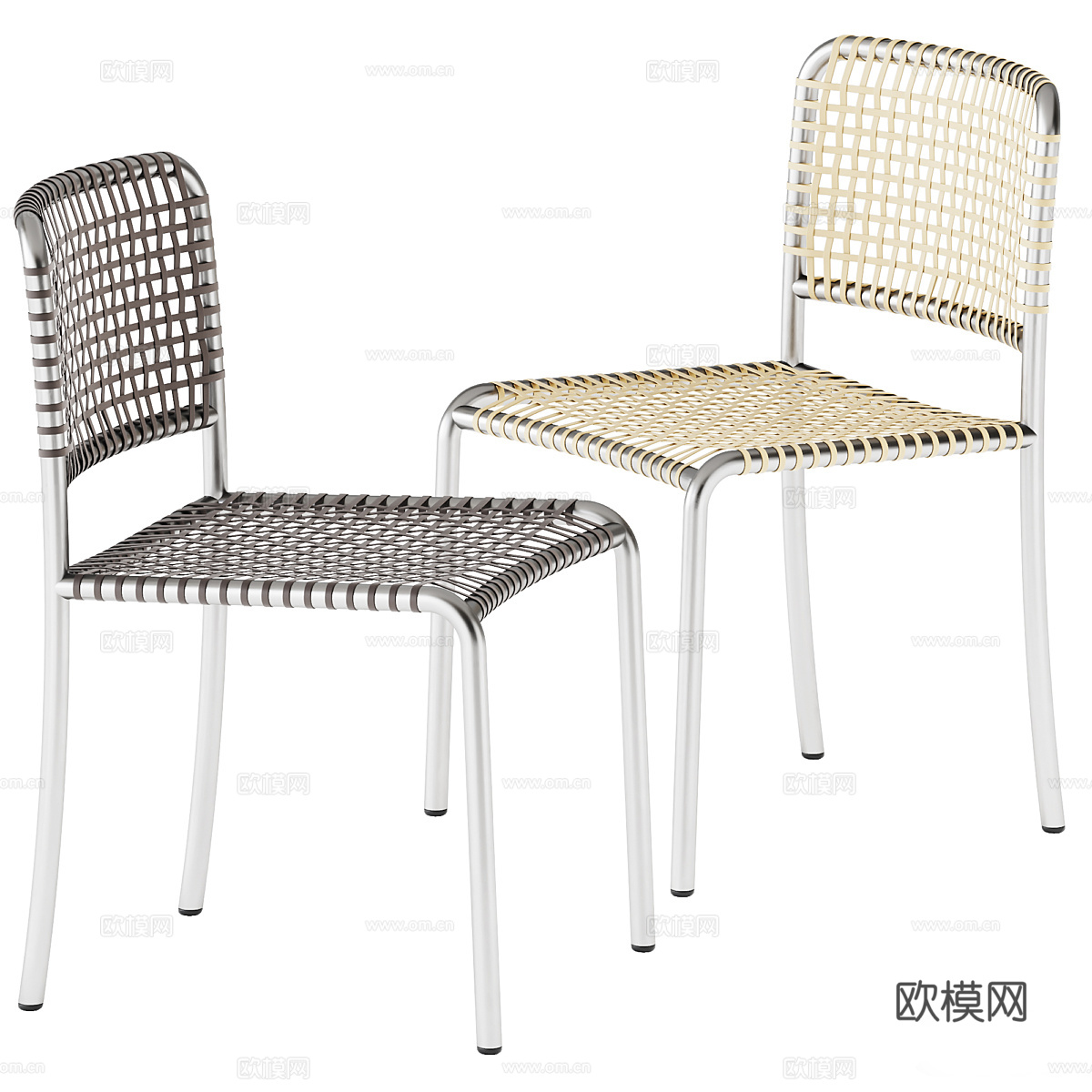 现代不锈钢藤编单椅3d模型