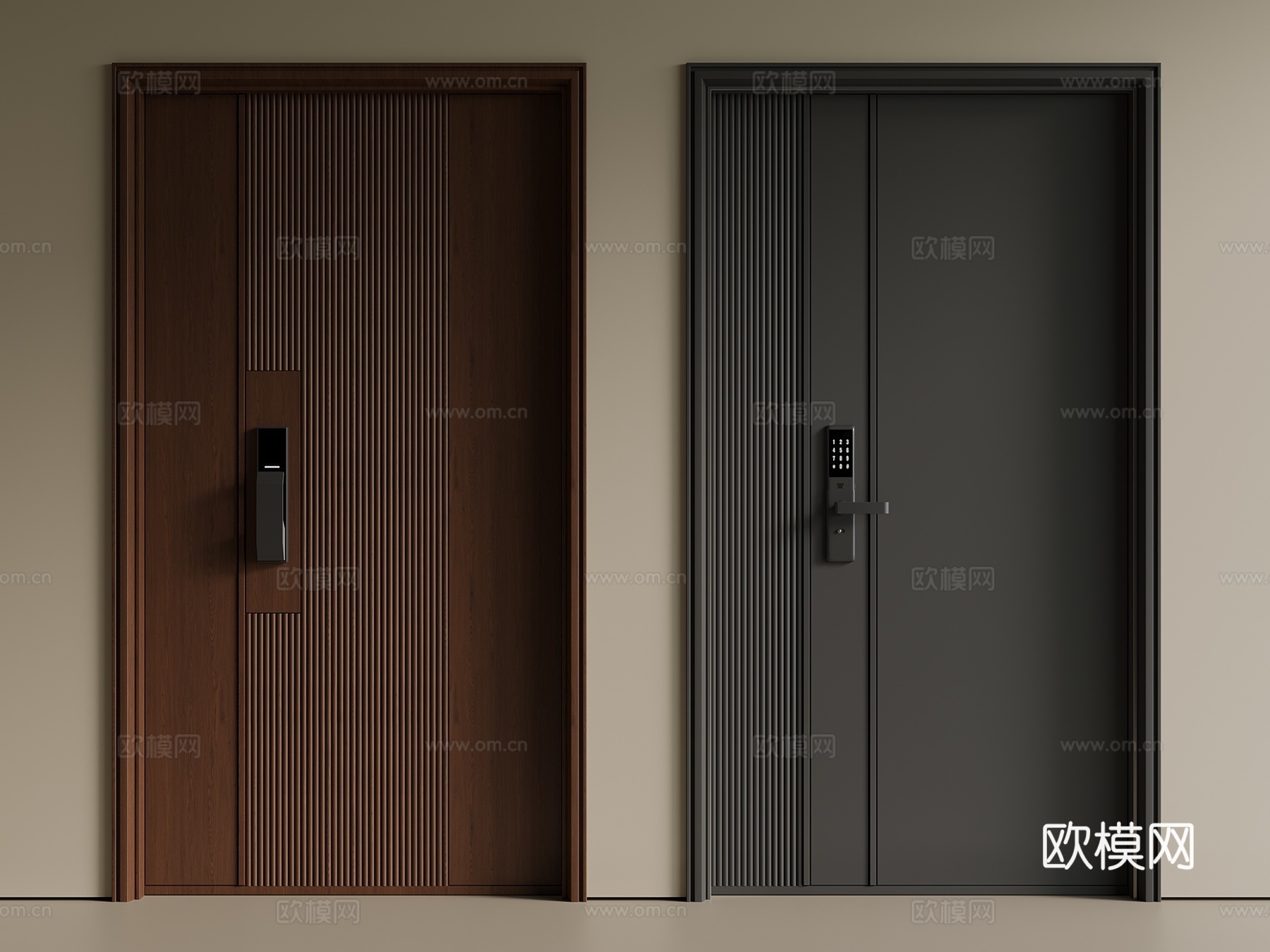 中古 新中式 单开门 防盗门 入户门su模型