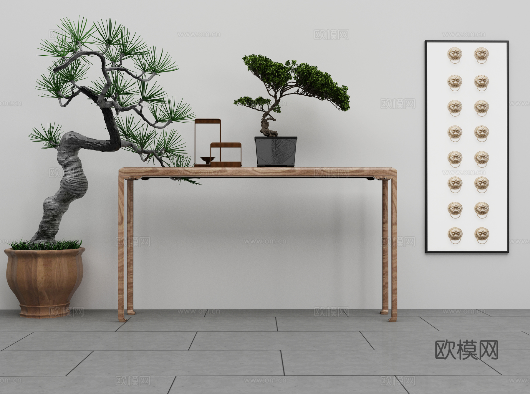 新中式端景条案3d模型