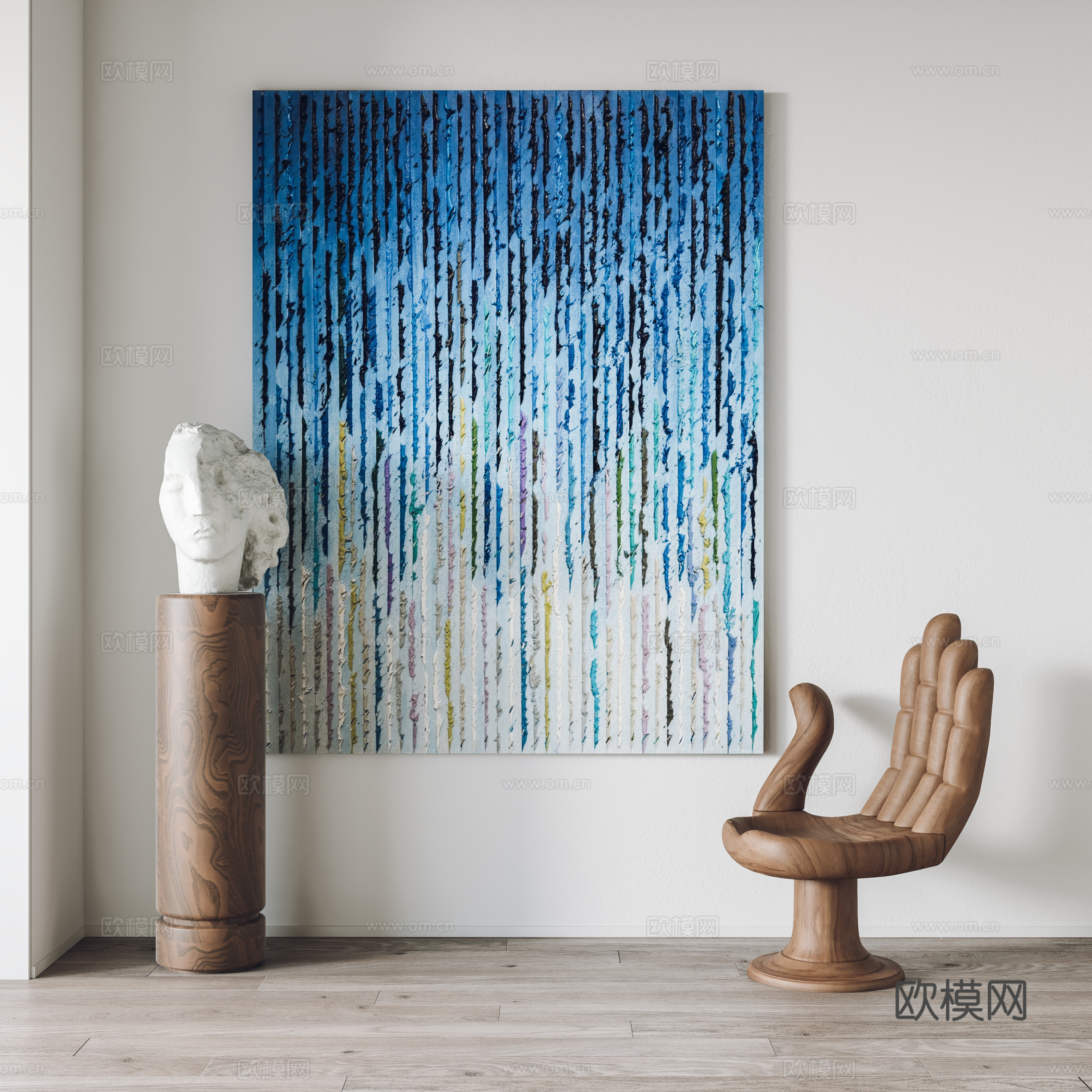 现代挂画 装饰画 雕塑 单椅3d模型