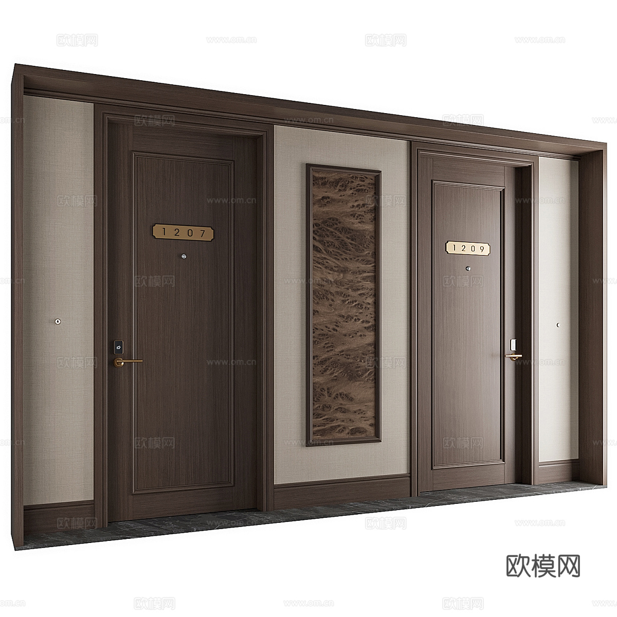 新中式轻奢酒店客房门3d模型