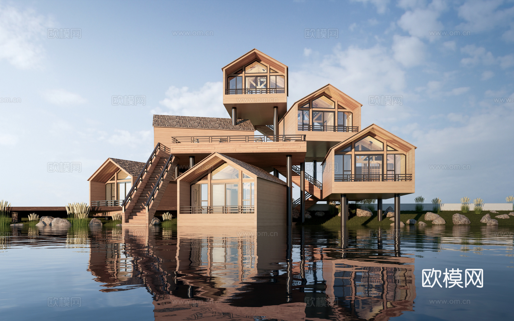 现代木屋建筑 木屋民宿 景观建筑 营地建筑su模型