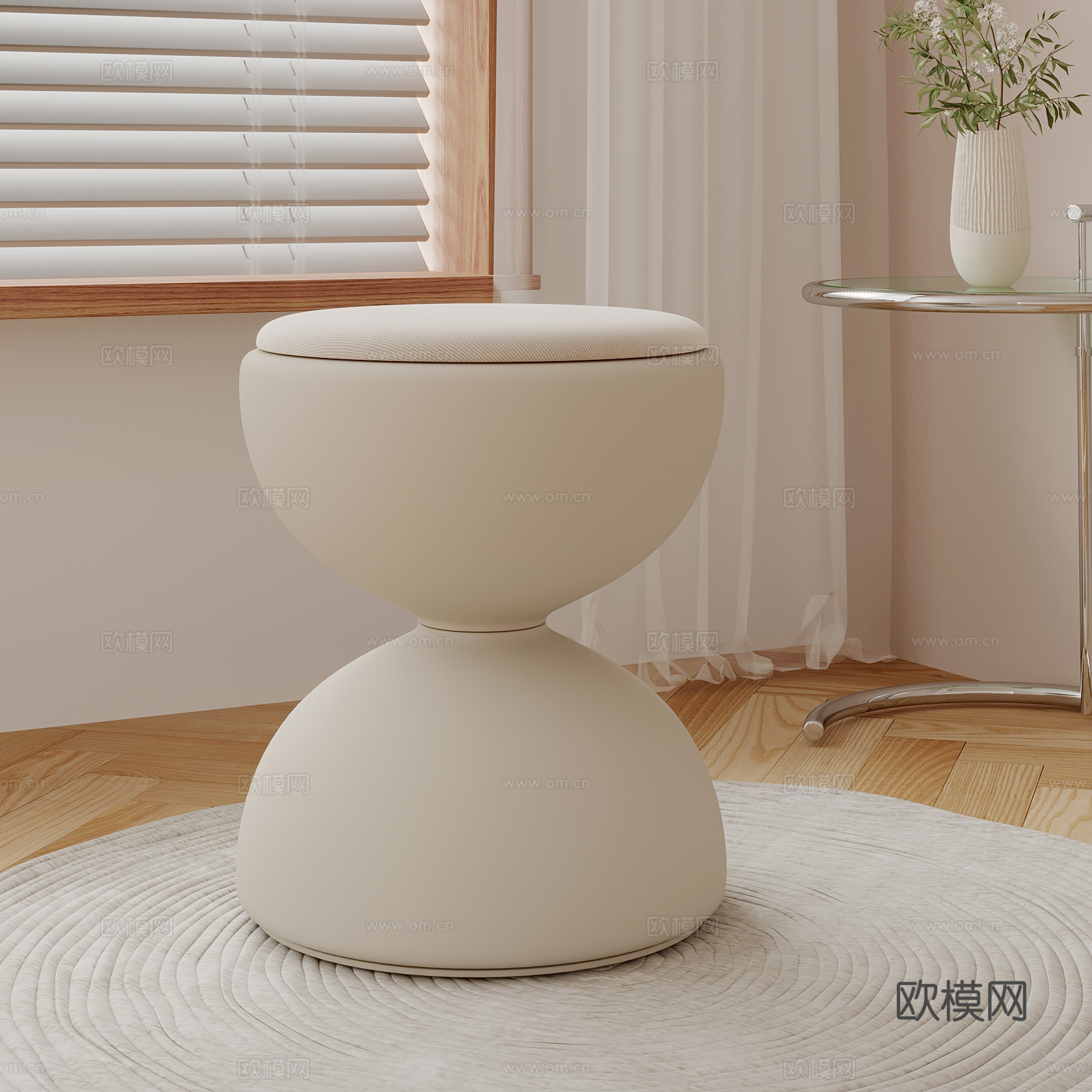 18奶油风凳子 圆凳3d模型