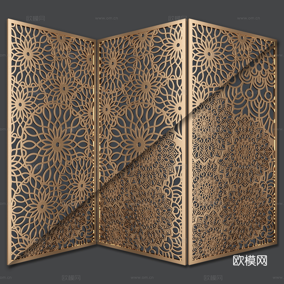 现代轻奢金属雕花3d模型