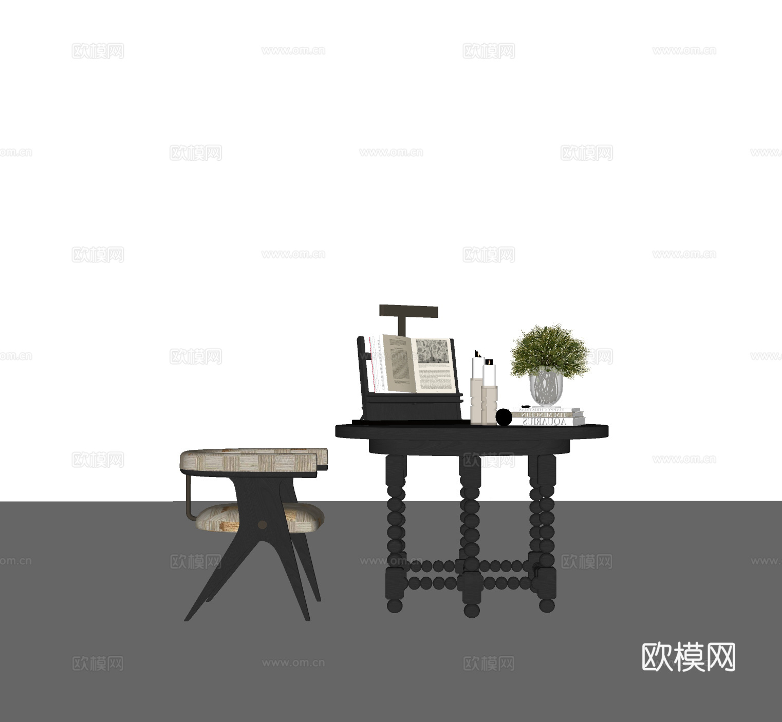 CCD酒店端景台 端景台花艺  玻璃花瓶 绿植摆件 苔藓su模型