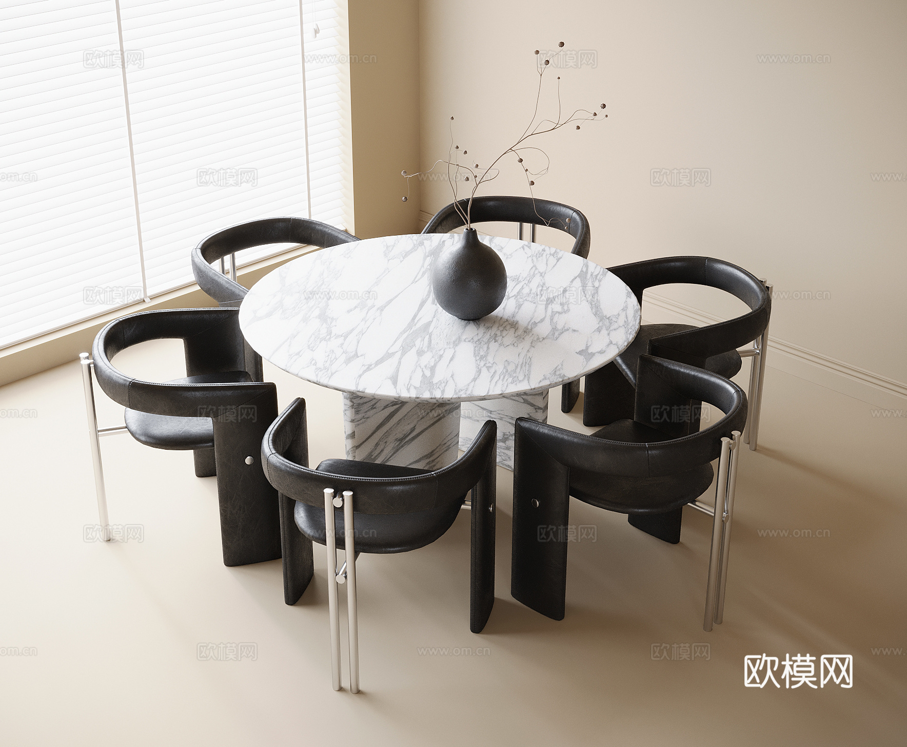 现代餐桌椅组 圆形餐桌 餐椅3d模型