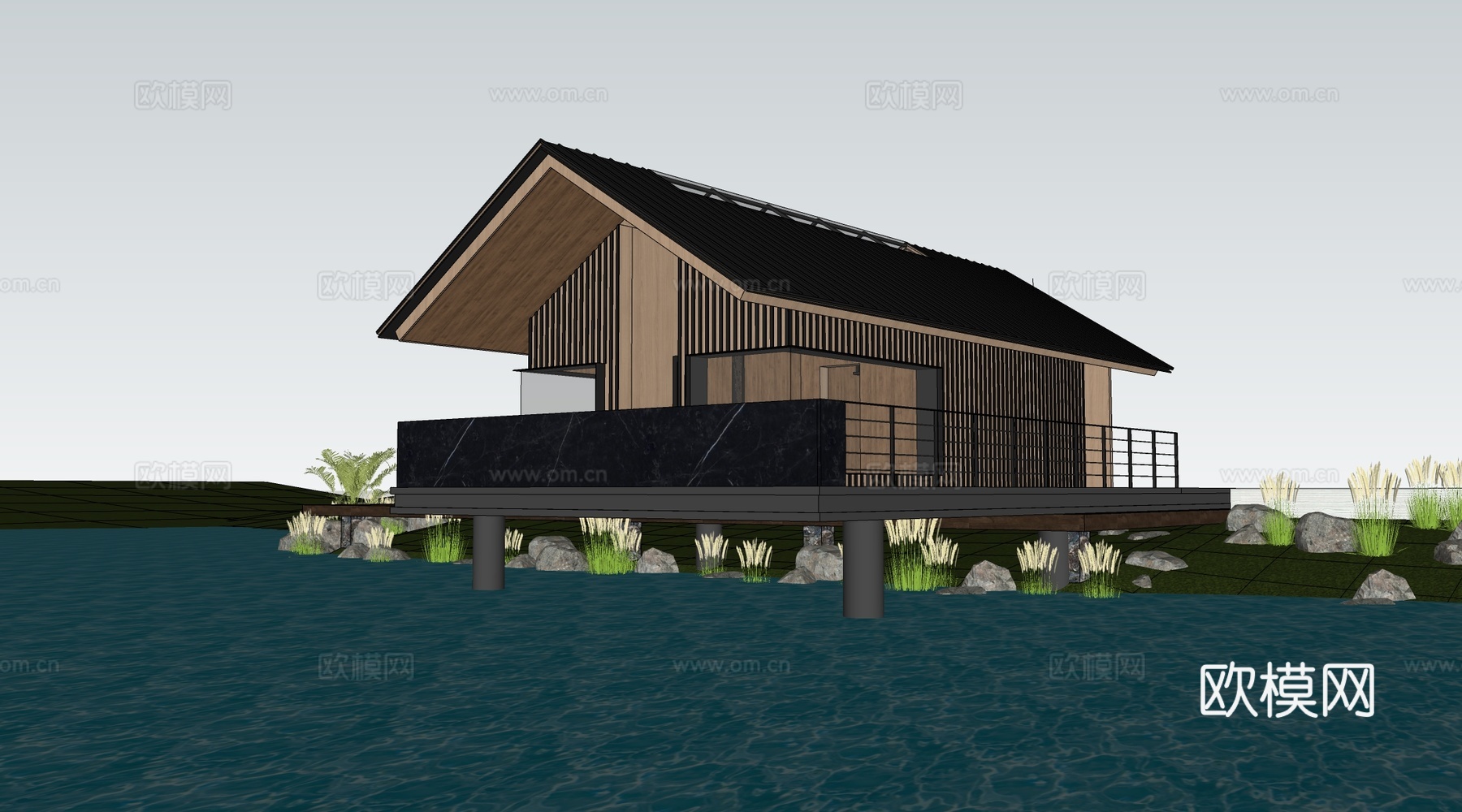 现代木屋建筑 木屋民宿 游客中心建筑 驿站建筑su模型