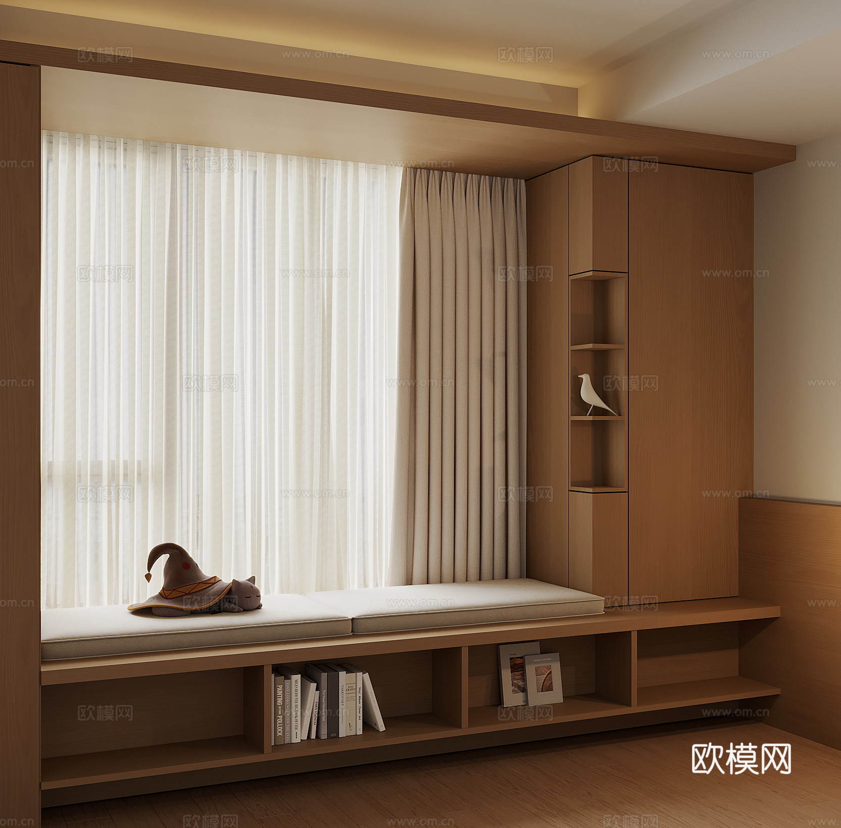 现代飘窗书桌柜su模型