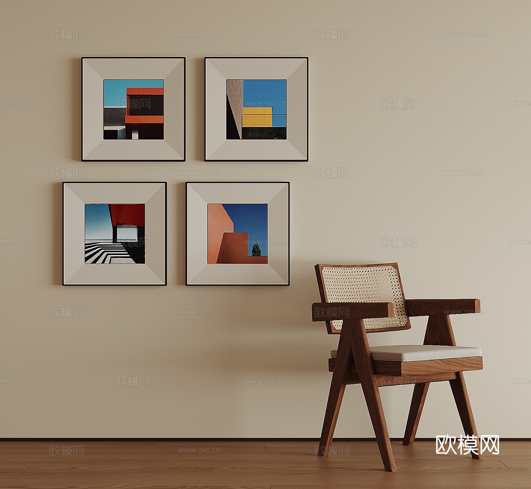 现代抽象画组合3d模型