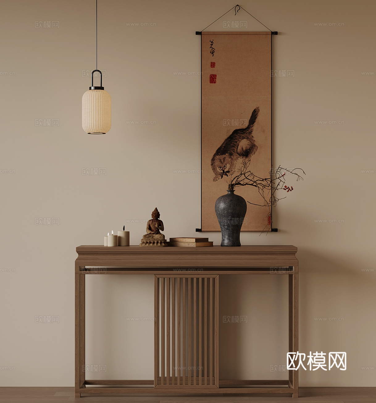 04新中式端景柜 条案 玄关柜3d模型