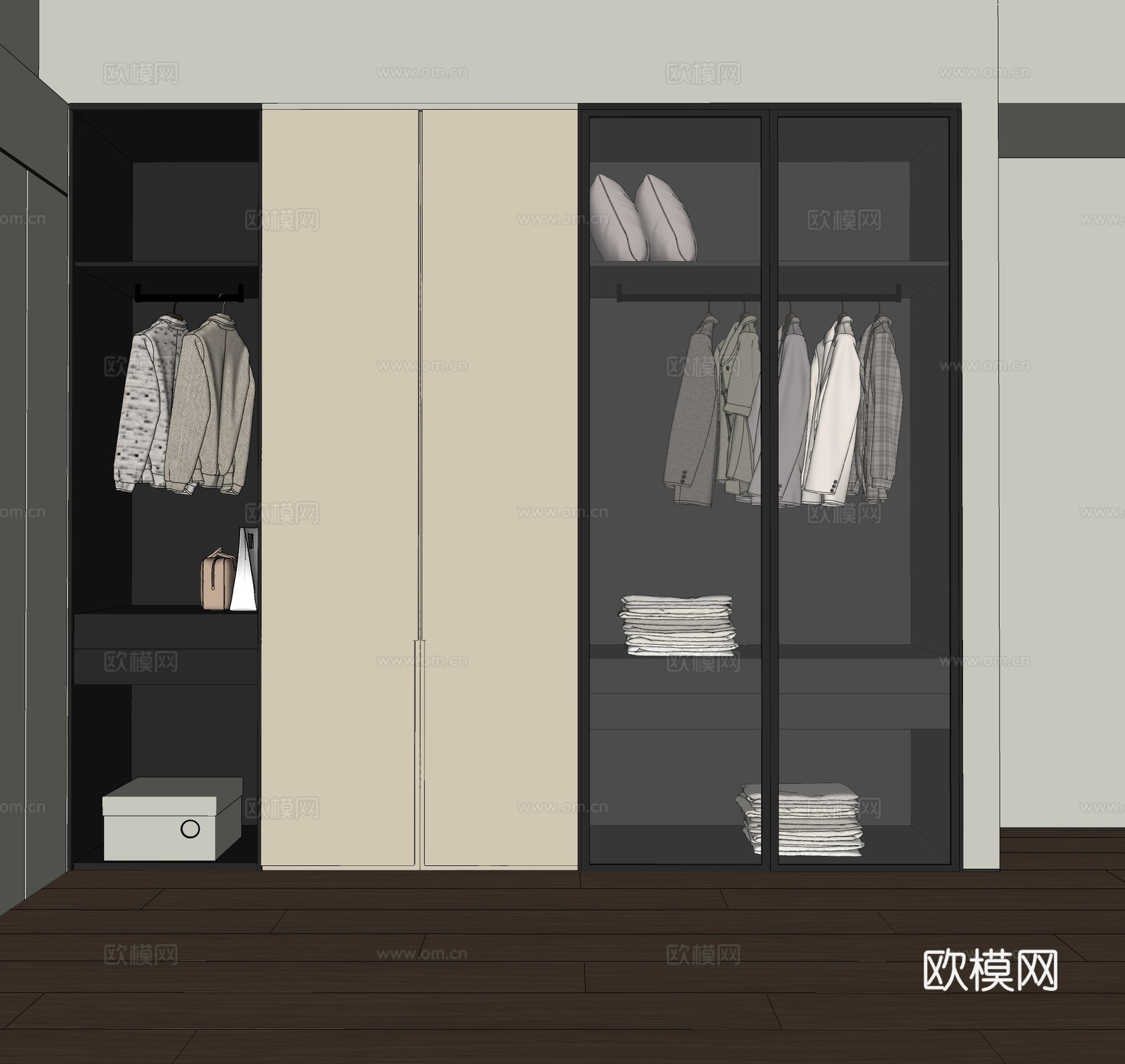 现代衣柜 简约衣柜 玻璃衣柜su模型