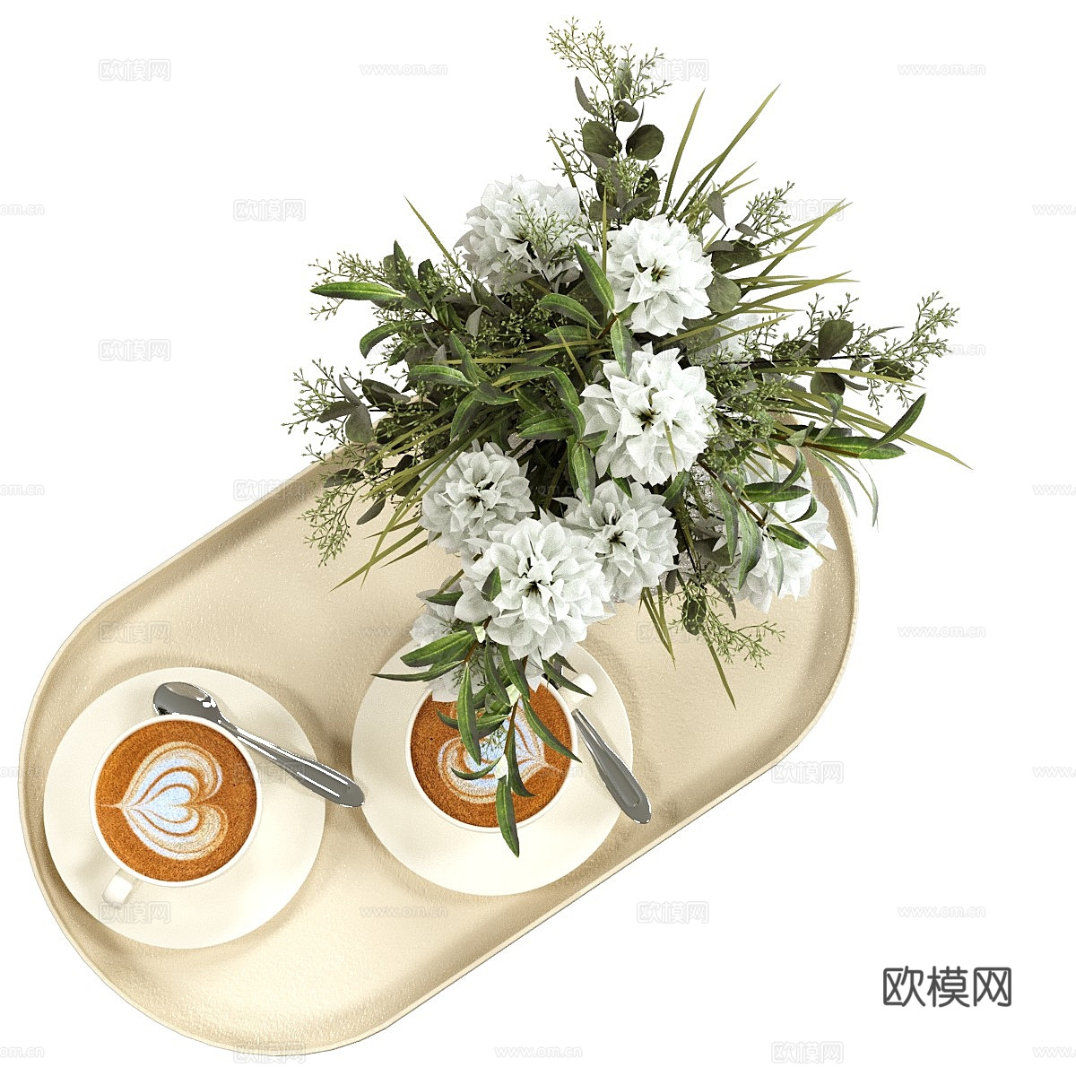 现代奶油风茶具 托盘 咖啡3d模型