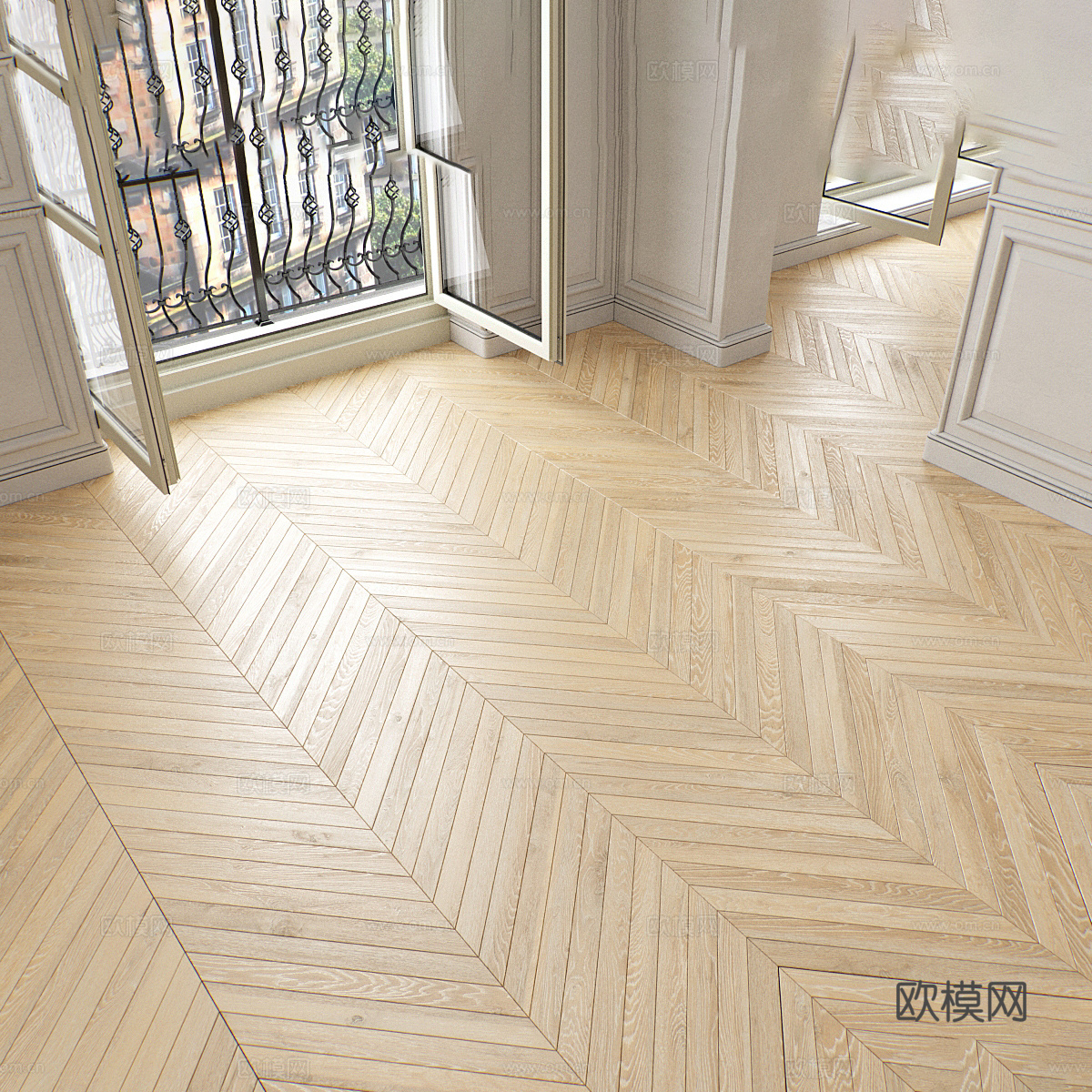 现代奶油风鱼骨拼木地板3d模型