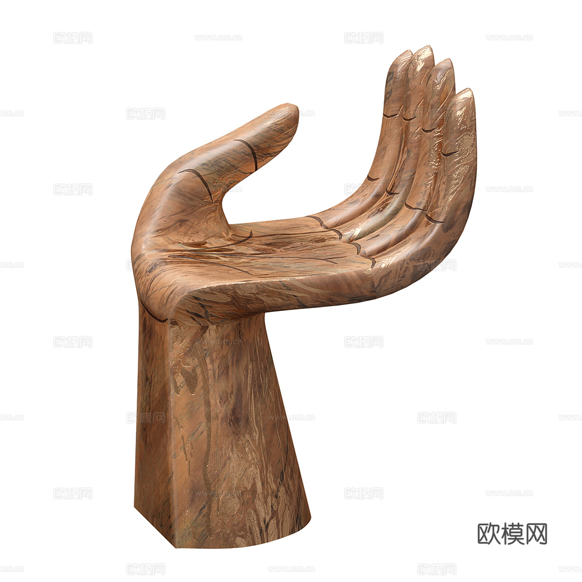 新中式佛手雕塑木椅3d模型