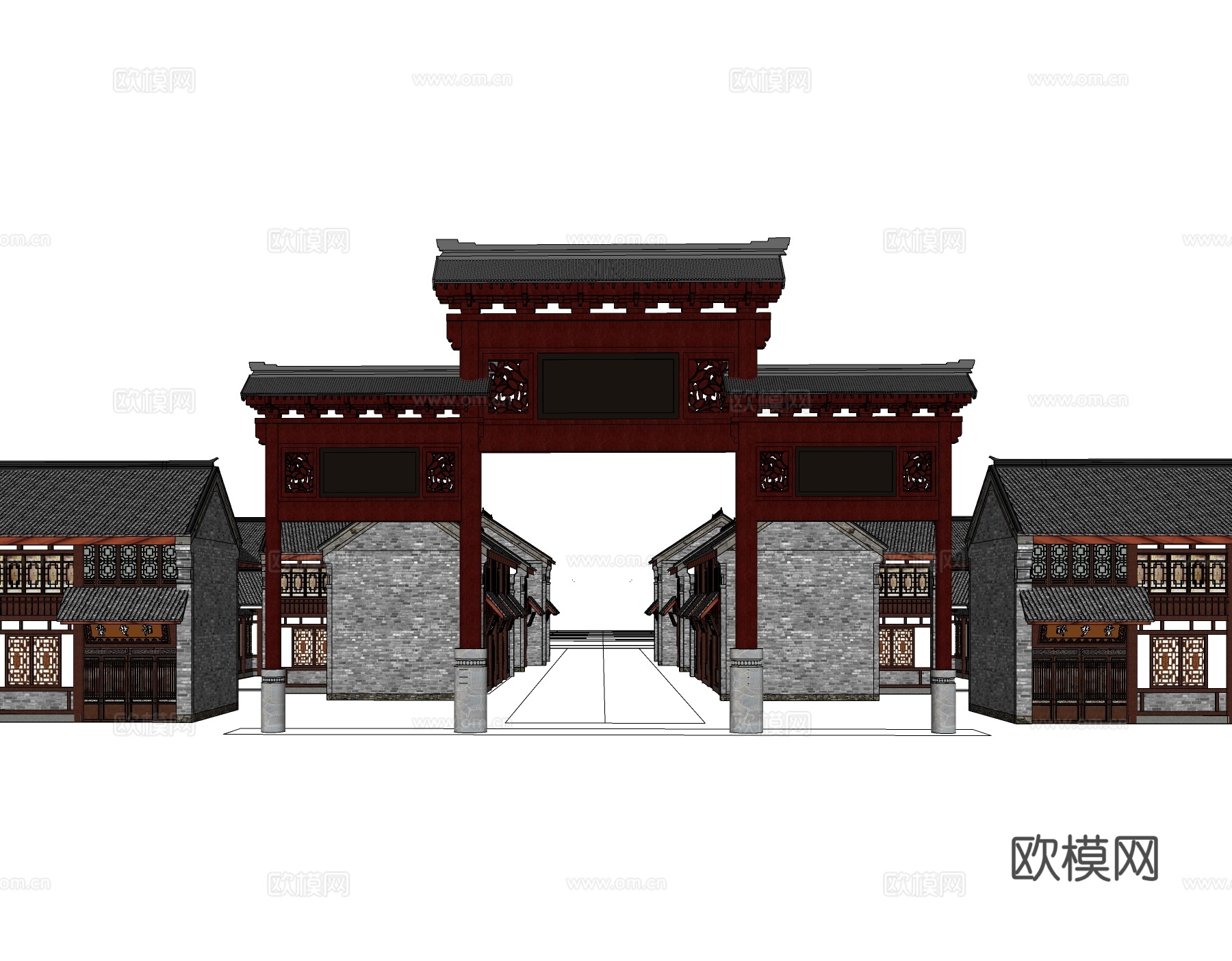 中式沿街商业建筑su模型下载