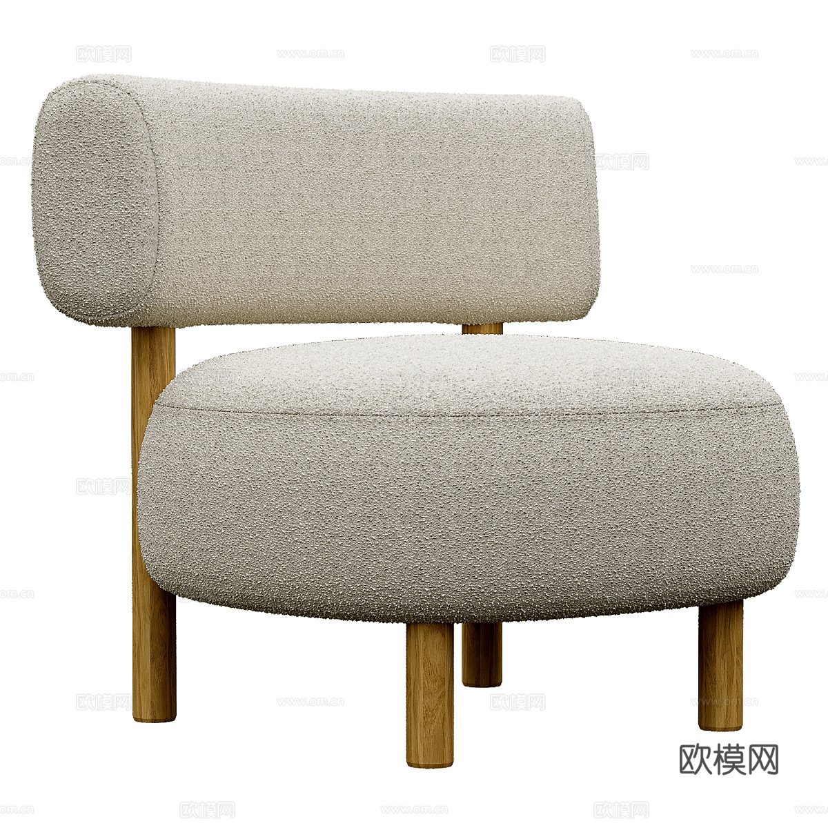 现代奶油风原木布艺沙发椅3d模型