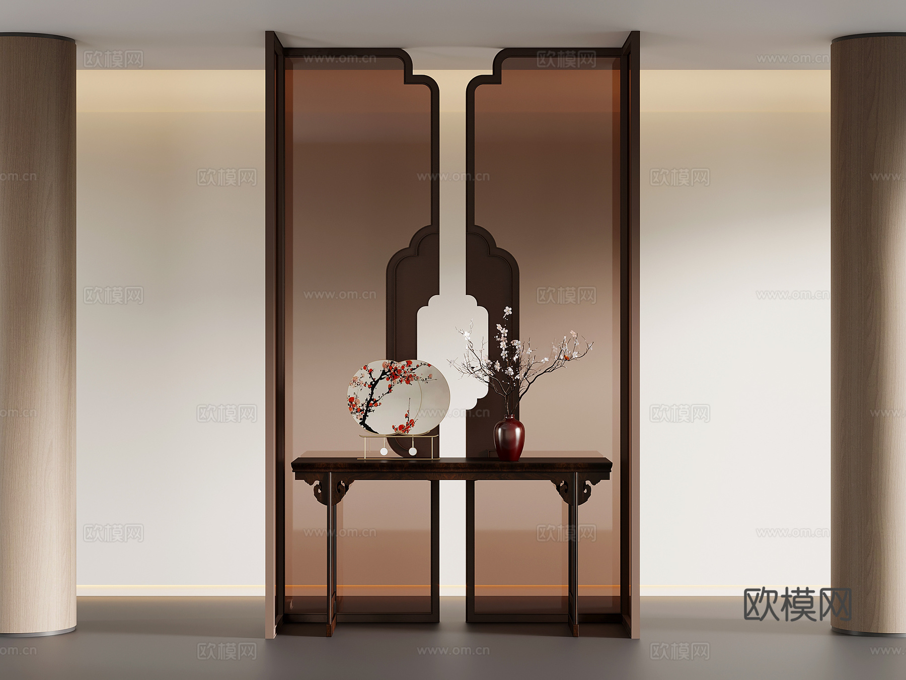 01端景台 新中式端景台 条案 屏风隔断3d模型