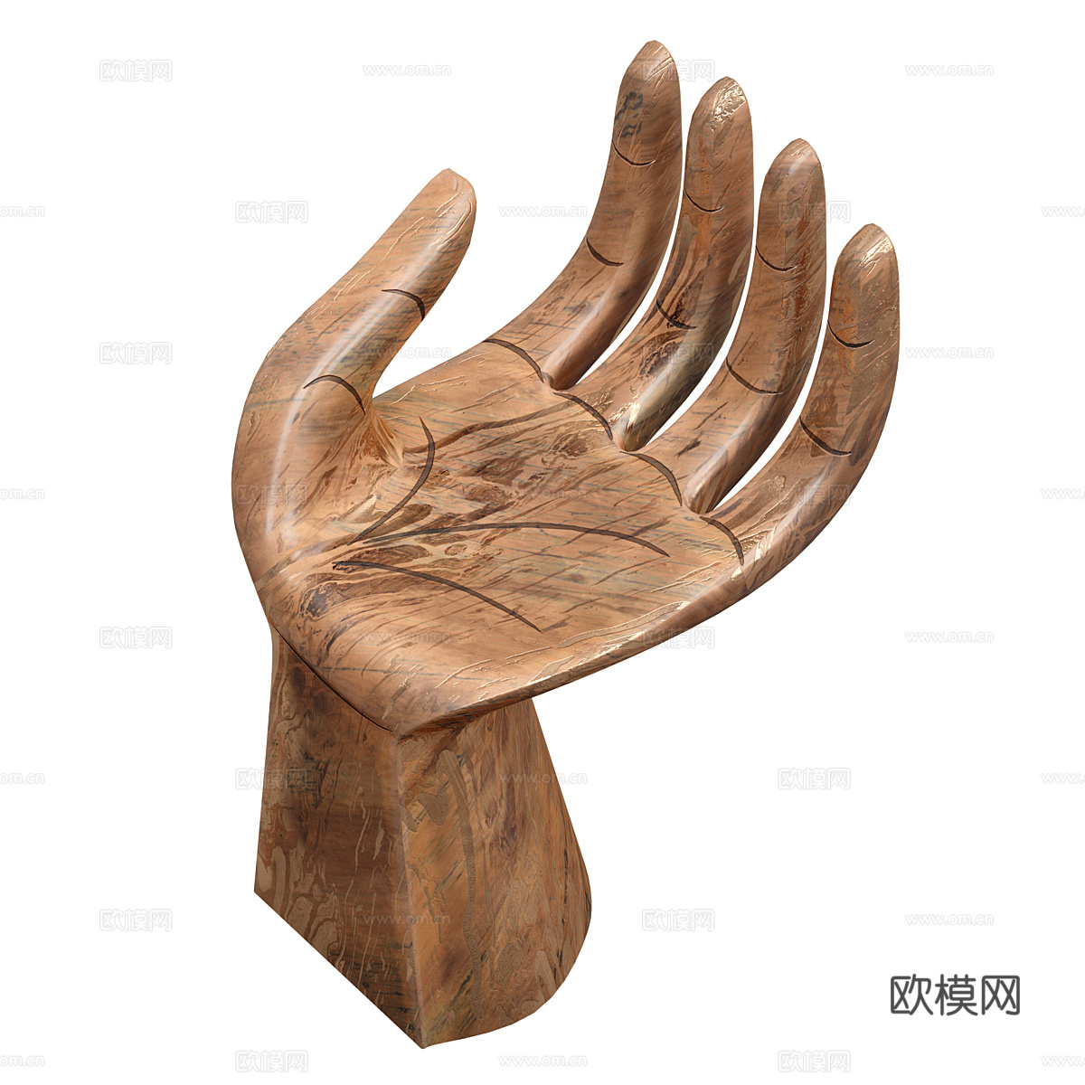 新中式佛手雕塑木椅3d模型