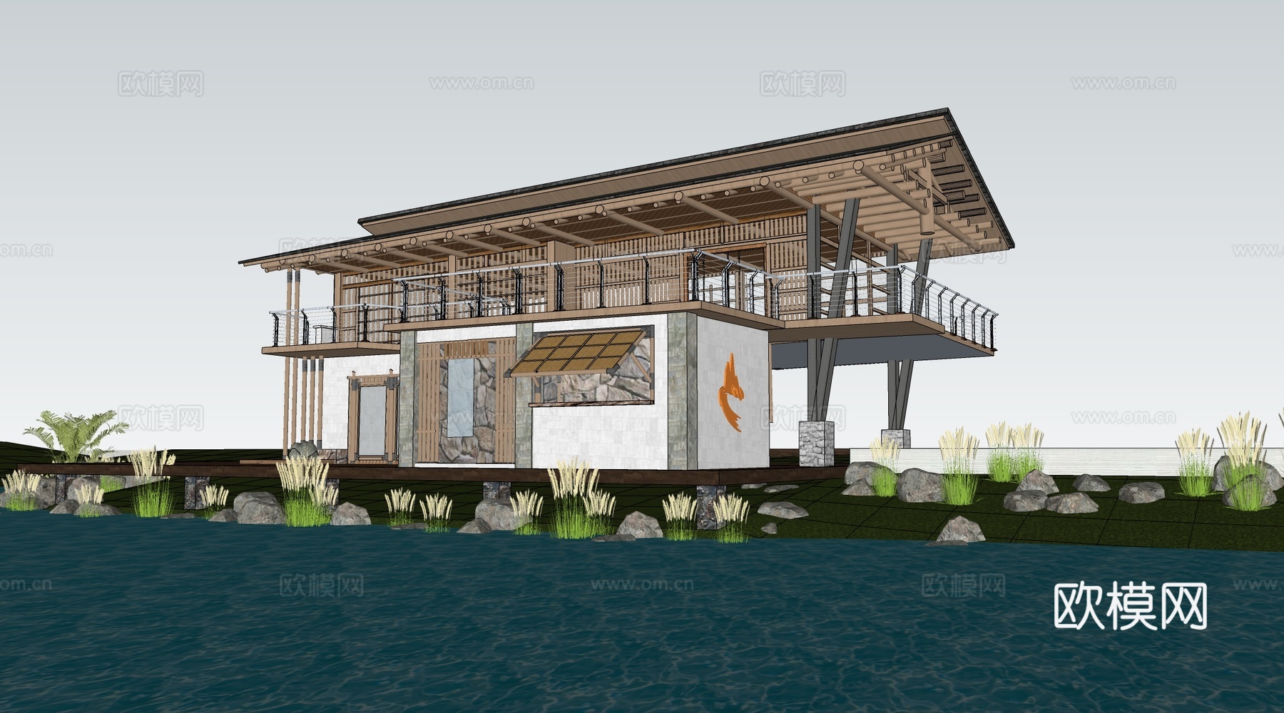 现代小公建 商店建筑 咖啡厅建筑 驿站建筑su模型