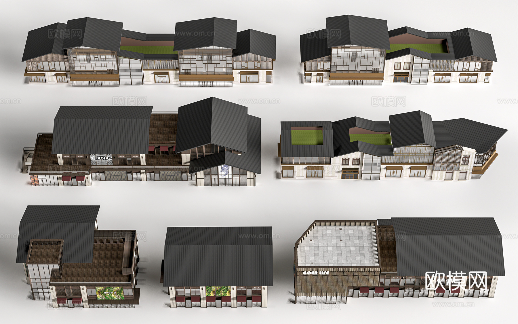 现代商业街建筑 商铺建筑 沿街商铺 商店建筑su模型