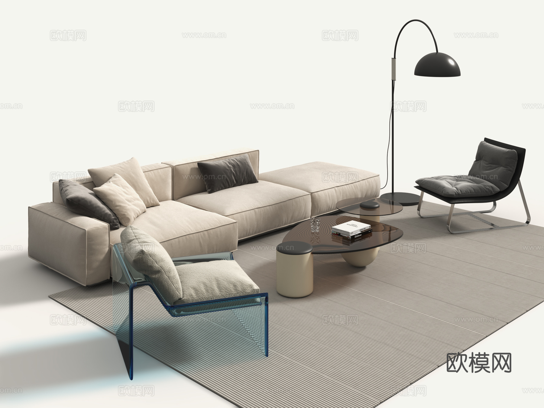 现代沙发茶几组合 简约布艺沙发 客厅沙发组合 休闲椅3d模型