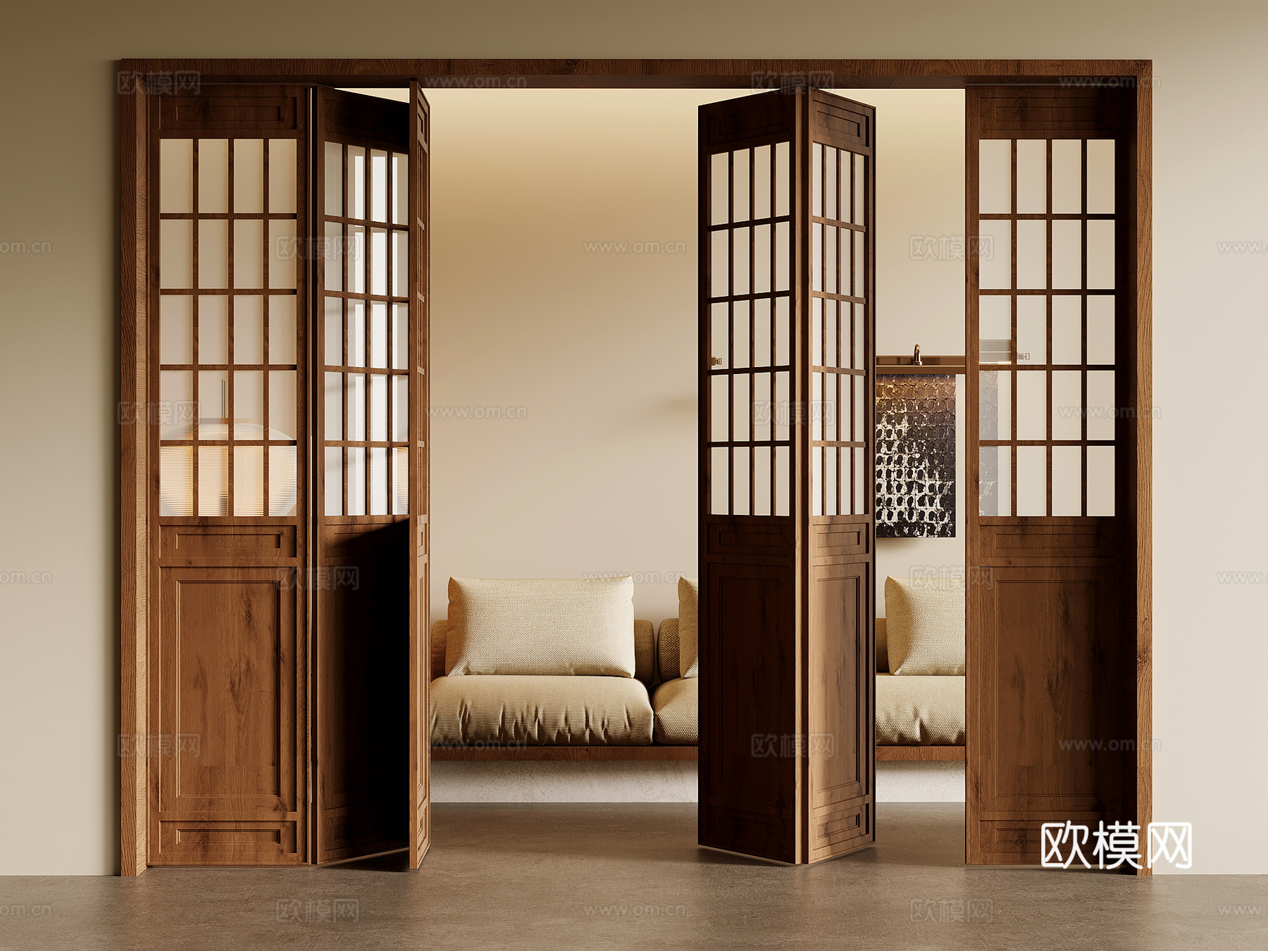 17折叠门 中古风折叠门 玻璃门3d模型