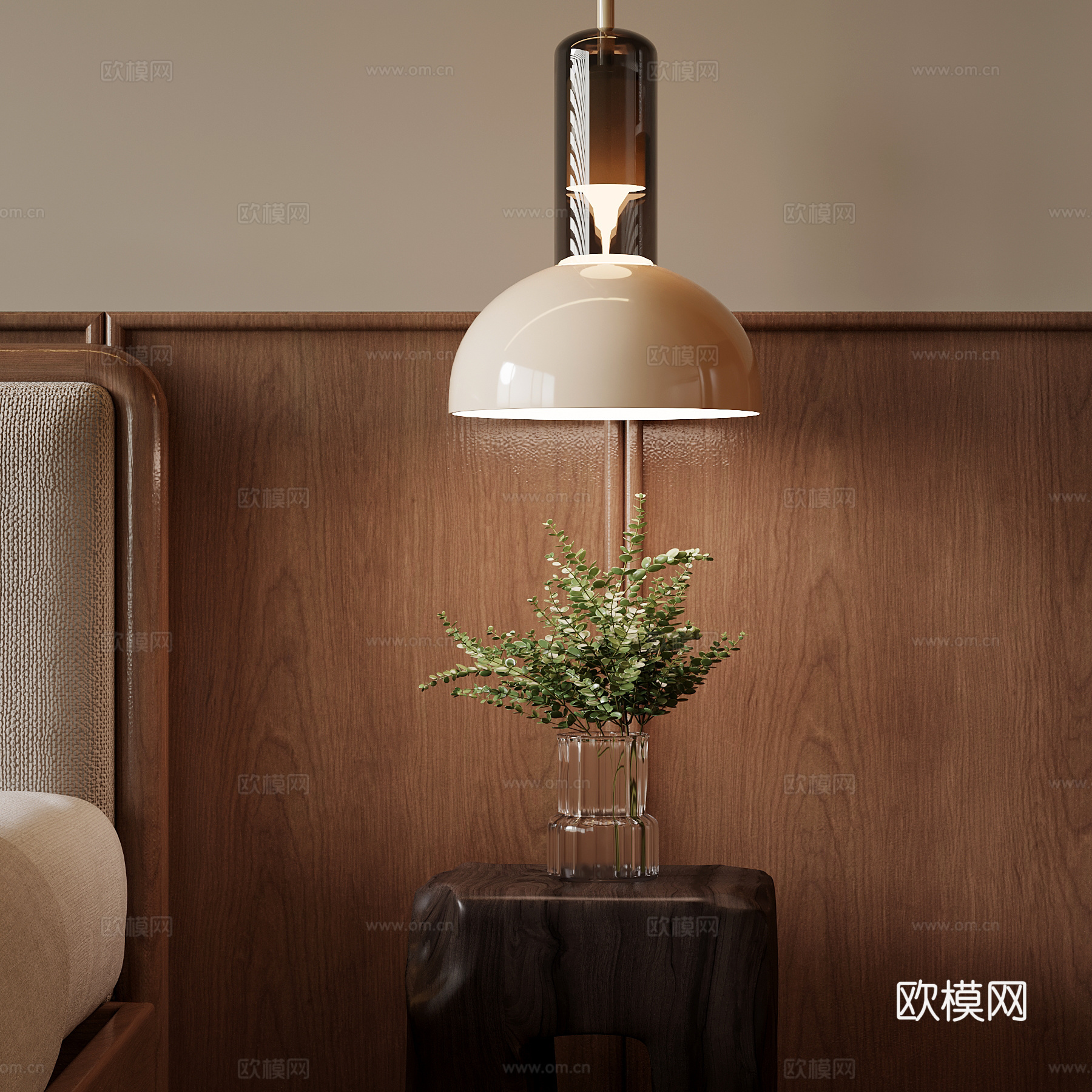 18床头柜 侘寂风床头柜 小吊灯su模型