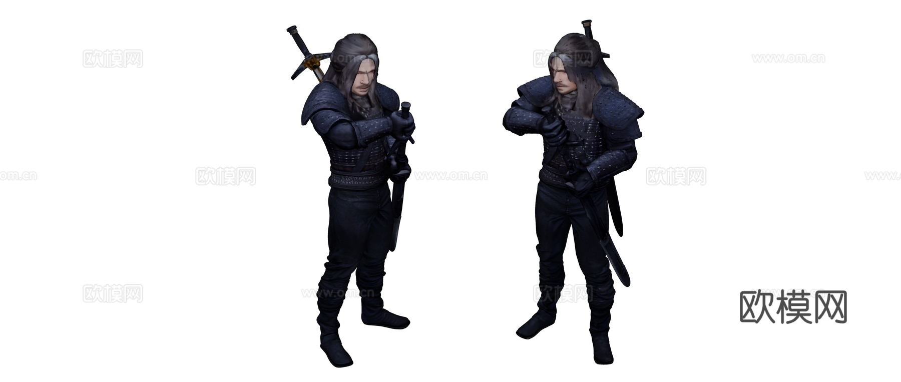 长发留胡子身穿战甲的武士su模型