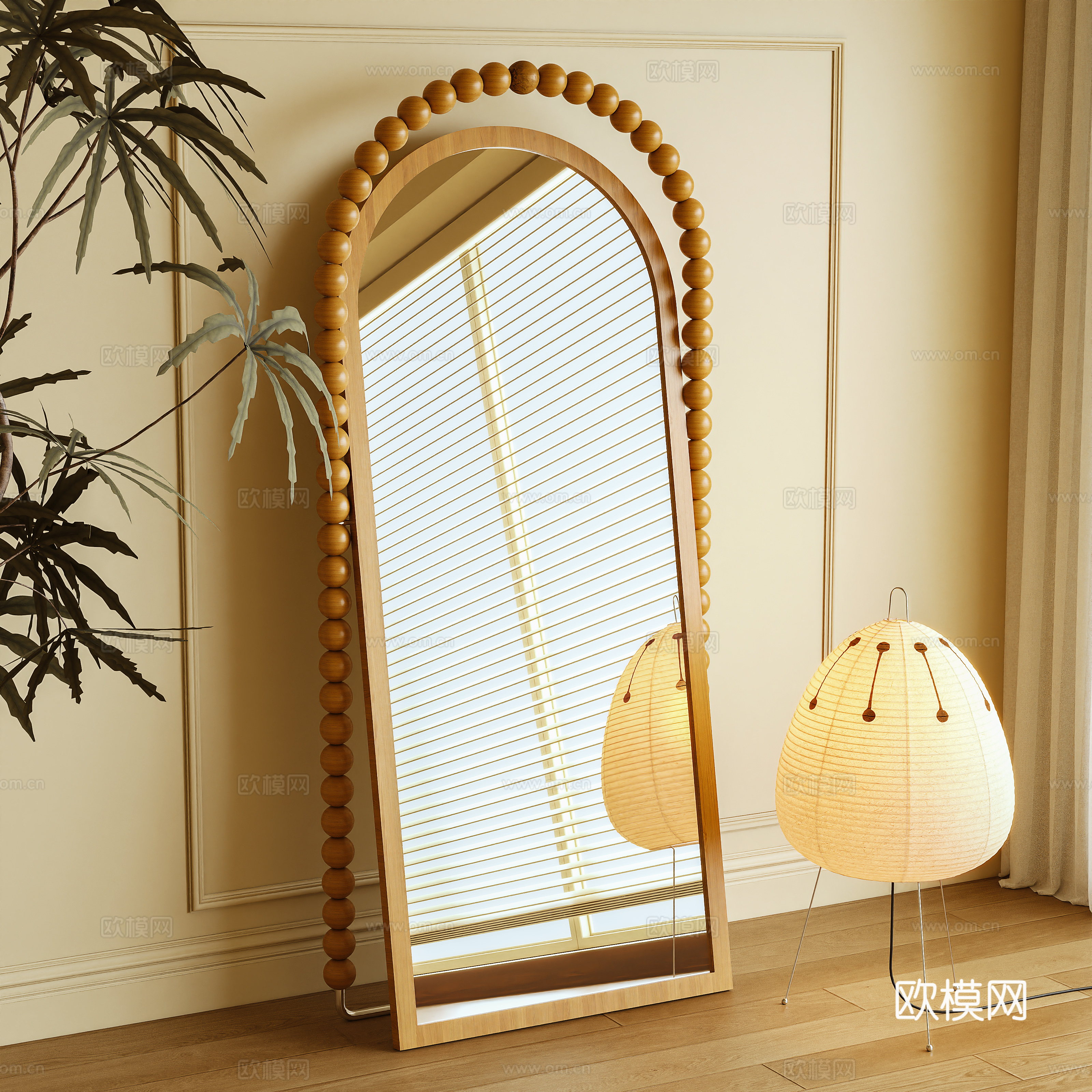 原木风镜子 落地镜 全身镜3d模型