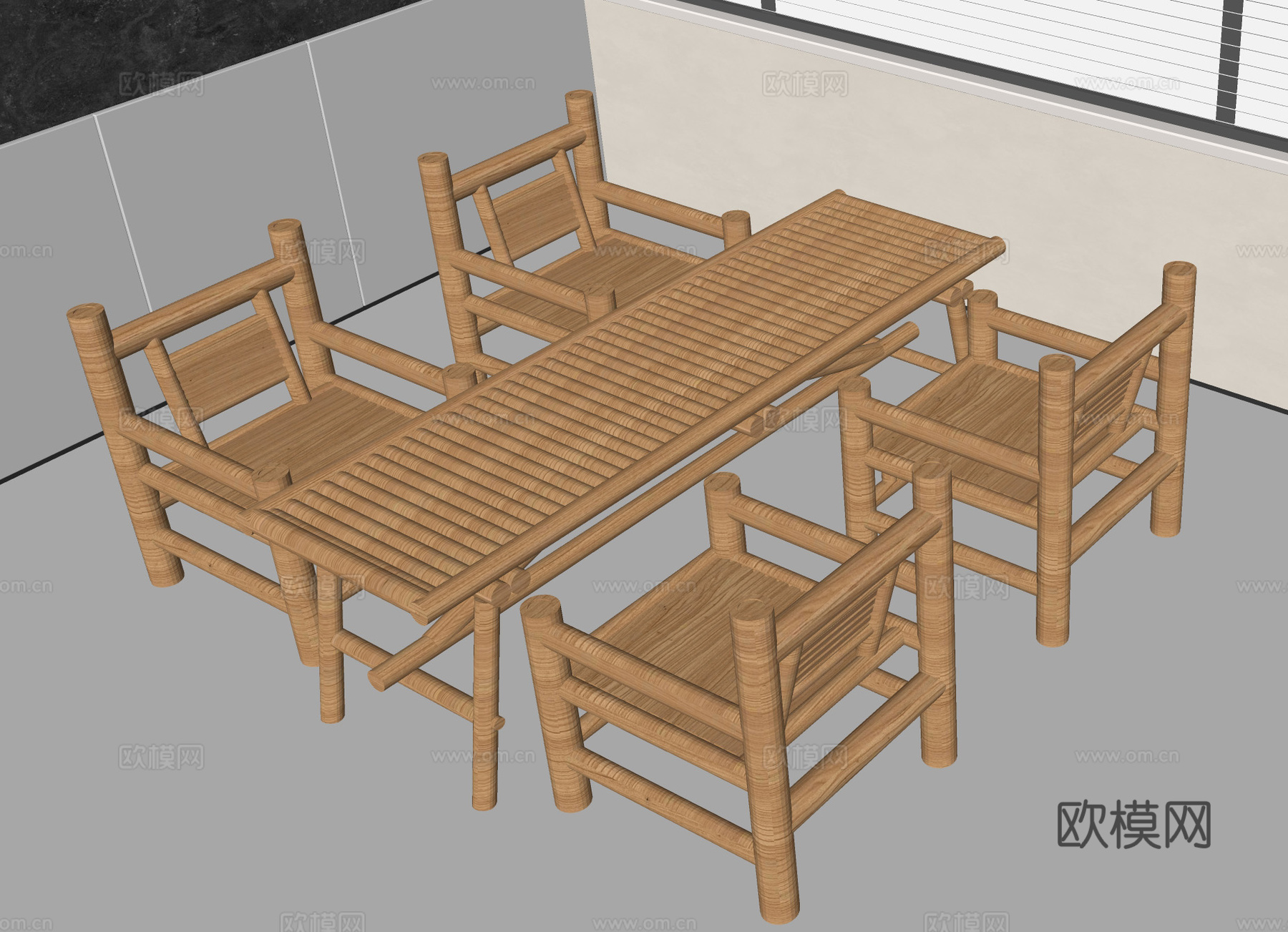 竹制家具 简约餐桌椅 自然材质  休闲桌椅 户外家具 手工竹su模型