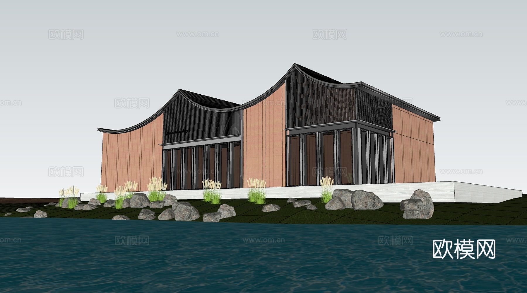 现代小公建 商店建筑 咖啡厅建筑 驿站建筑su模型
